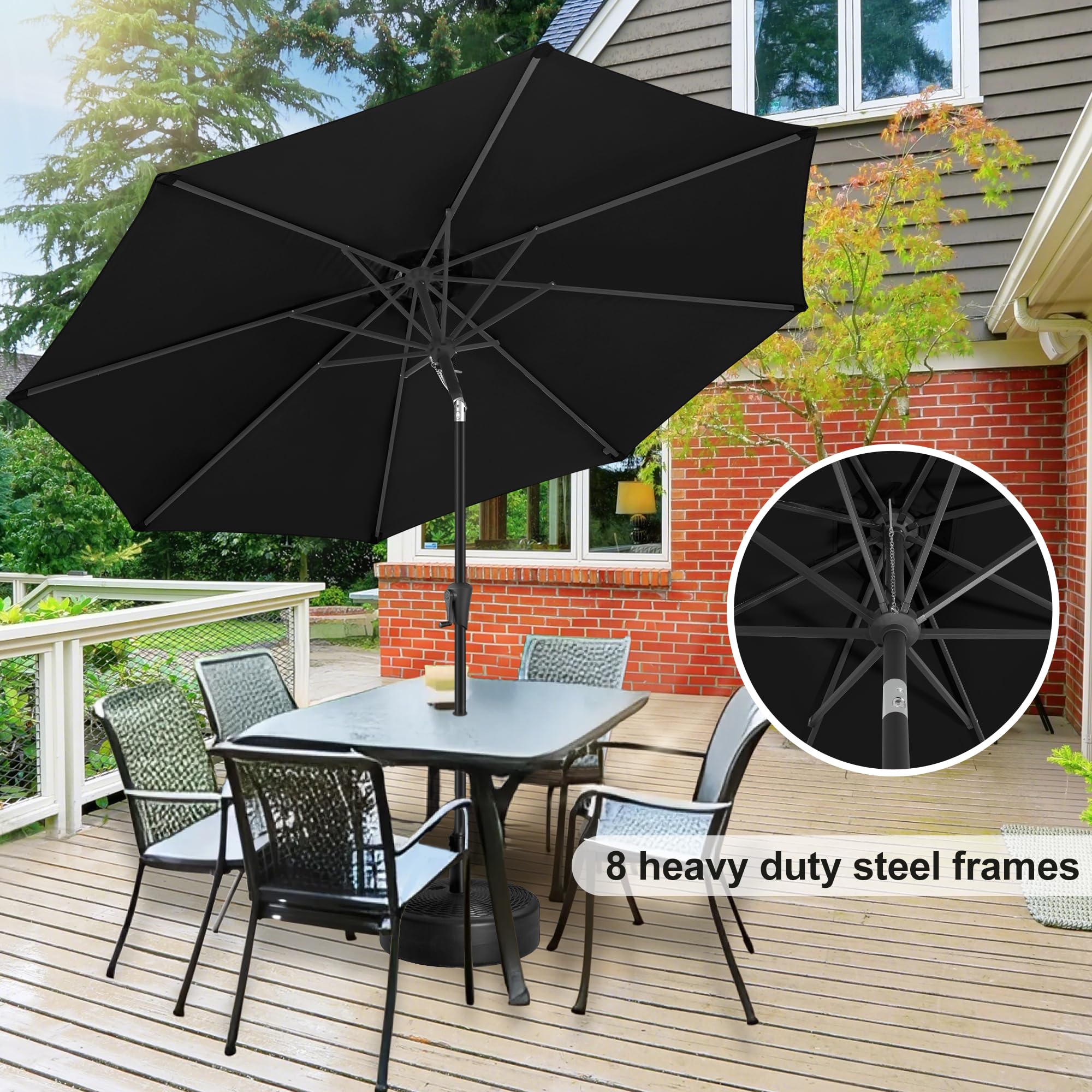 FLAME&SHADE 11 Foot Outdoor Patio Umbrella with Fiberglass Ribs & Adjustable Tilt - Perfect for Backyard, Poolside, and Beach Use - Black