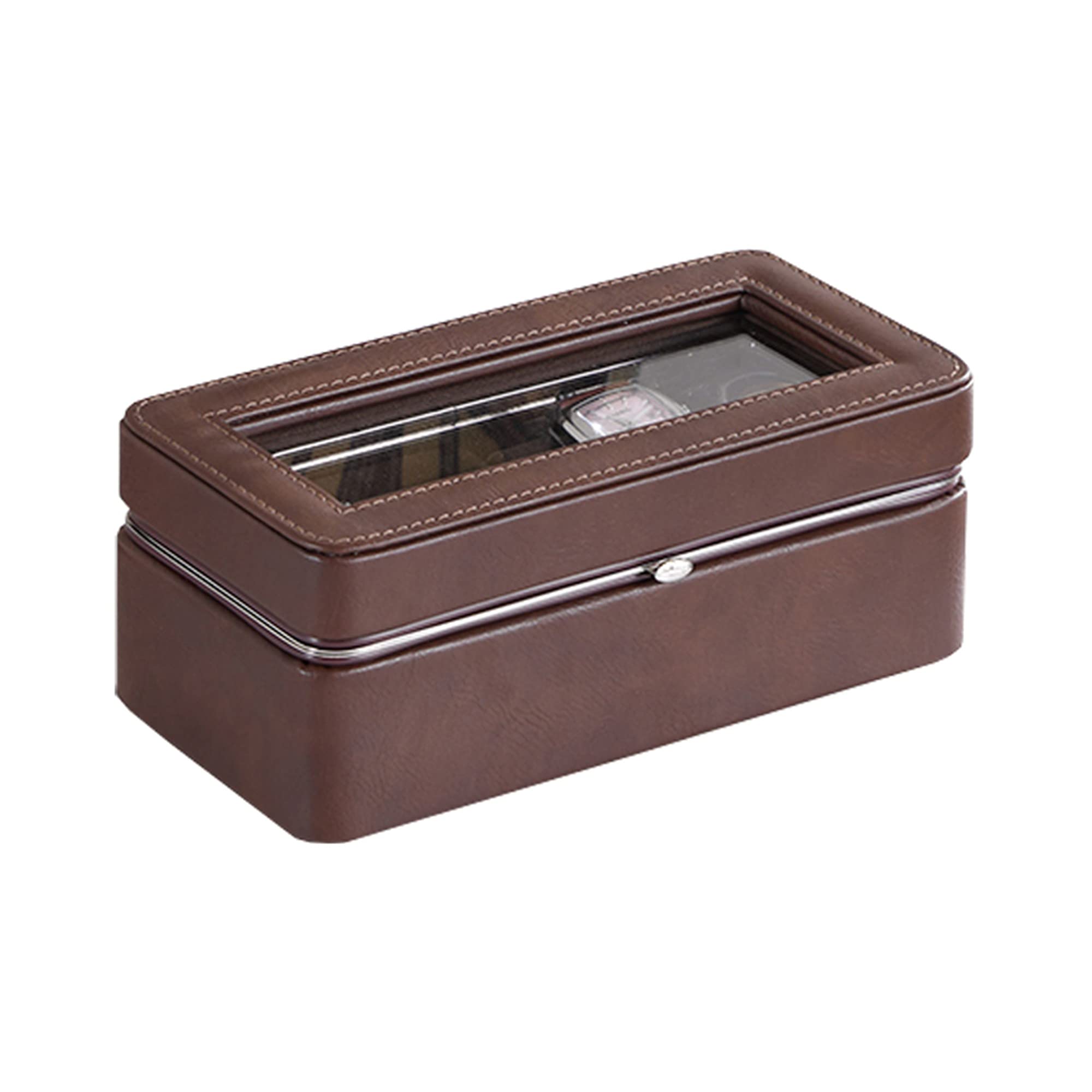Benjara 4 Slot Leather Watch Case with Removable Cushions - Premium Brown Watch Organizer for Men & Women | Perfect for Travel, Home Storage, and Watch Collection Display