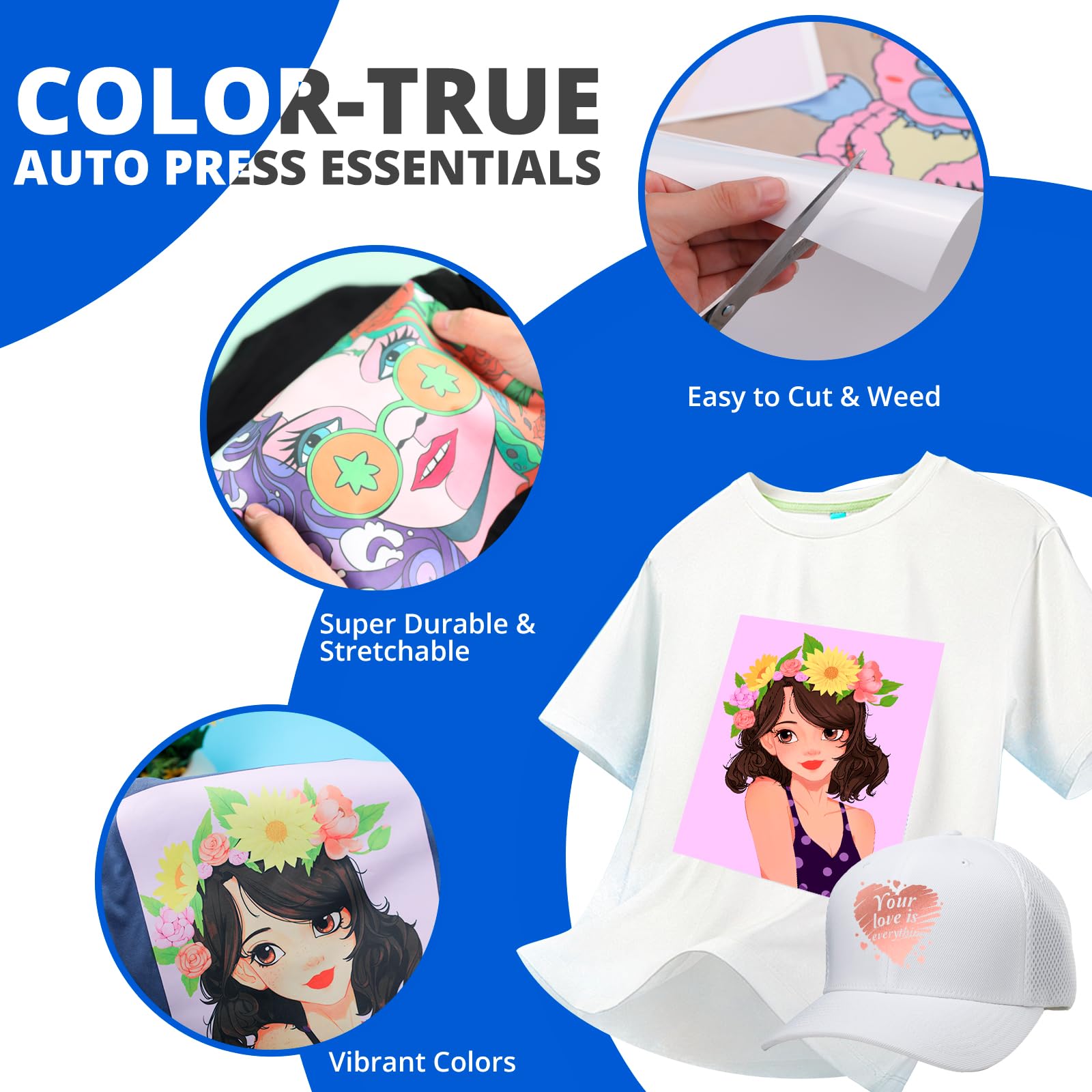HTVRONT 55-Piece Heat Press Accessories Kit for 15x15 Heat Press Machines - Includes Vinyl, Sublimation Paper, Tools & Heat Press Mat - Perfect for T-Shirt Printing, DIY Crafts & Cricut EasyPress Projects