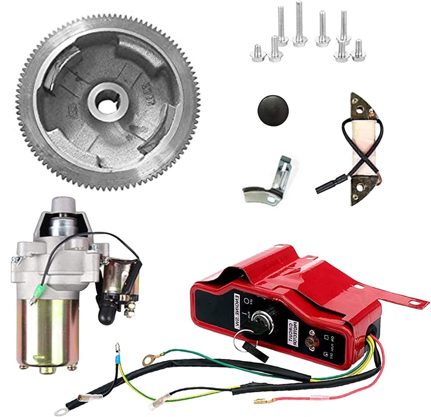 Honda GX340 GX390 Electric Start Conversion Kit - 11HP 13HP Starter Motor, Flywheel, Key Switch, Ignition Coil & Fan Cover Replacement - Perfect for Small Engines in Generators, Pumps & Agricultural Equipment