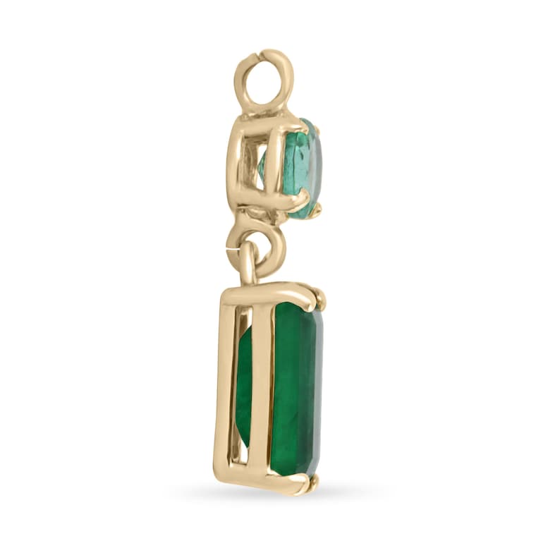 2.14tcw 14K Gold Vertical Emerald Cut & Round Dangle 4 Prong Pendant Necklace for Women - Elegant Layering Jewelry Gift for Birthday, Anniversary & Valentine's Day