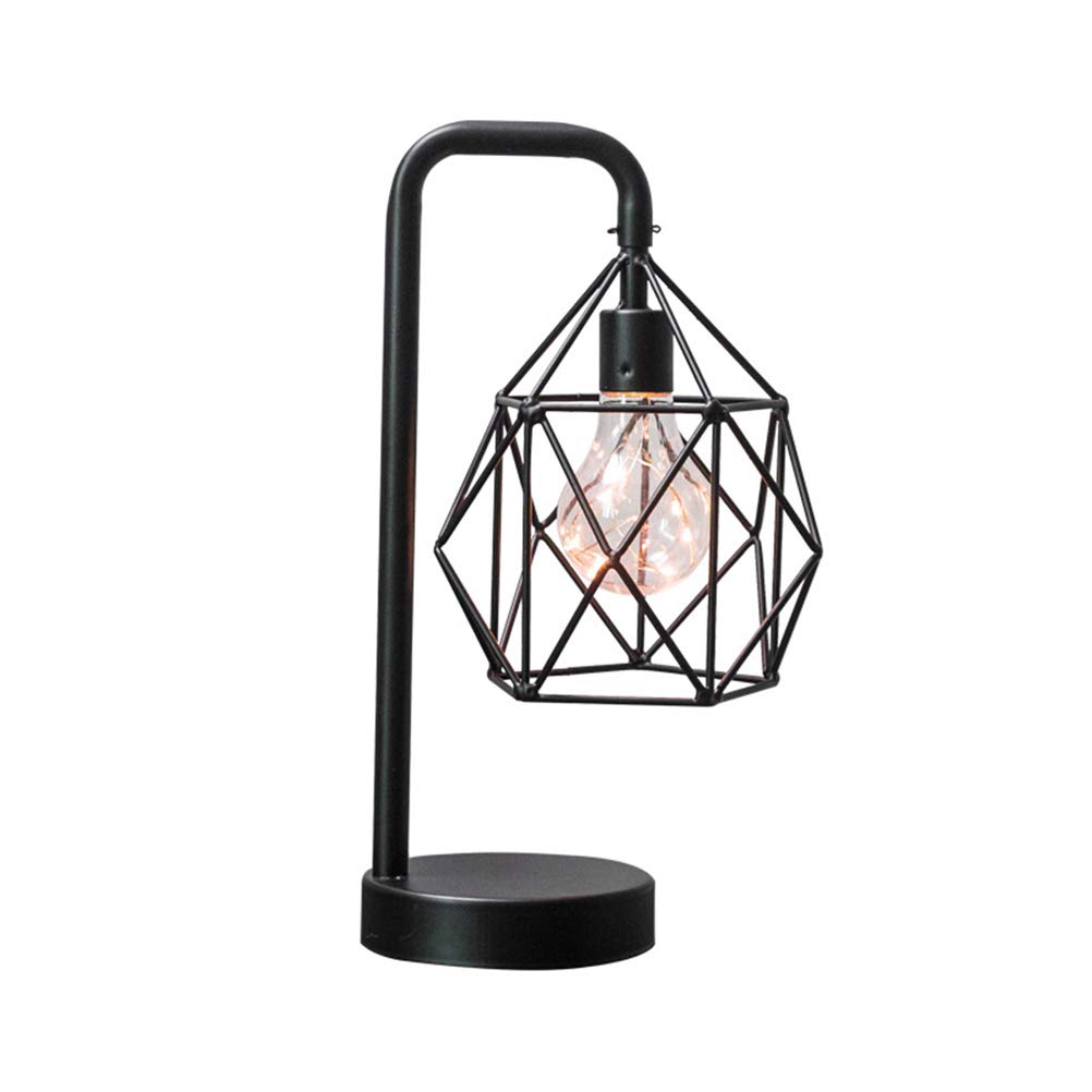 Vintage Geometric Iron Desk Lamp - Black Retro Industrial Table Light for Home Office, Bedroom, Study | Perfect for Reading, Working & Decor
