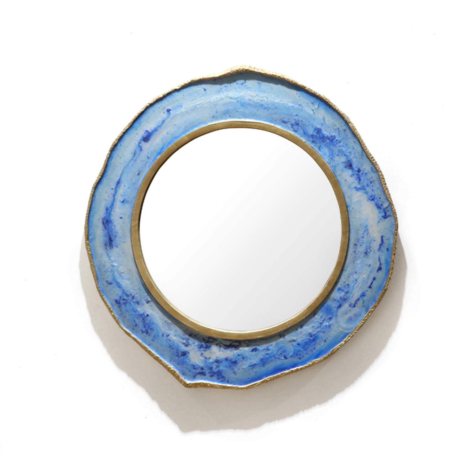 Vintage Blue Round Wall Mirror with Resin and Wrought Iron Frame - Retro Decorative Mirror for Living Room, Bedroom, Entryway - Perfect Above Couch, Fireplace or Hallway Decor