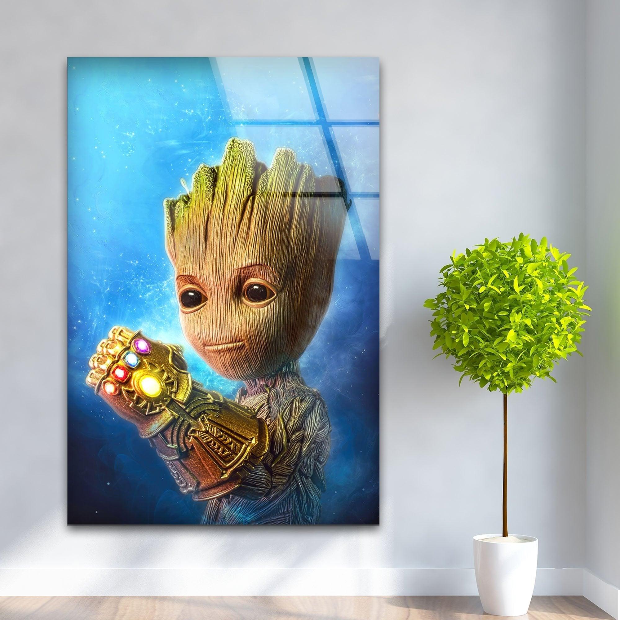 Marvel Avengers Baby Groot Glass Wall Art Decor - Perfect for Nursery, Kids Room & Superhero Themed Home Decor