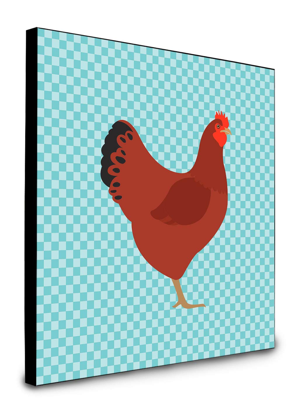 Caroline's Treasures New Hampshire Red Chicken Blue Check Artwork Panel - Farmhouse Wall Decor for Kitchen, Living Room, Bathroom - Rustic Country Home Decoration