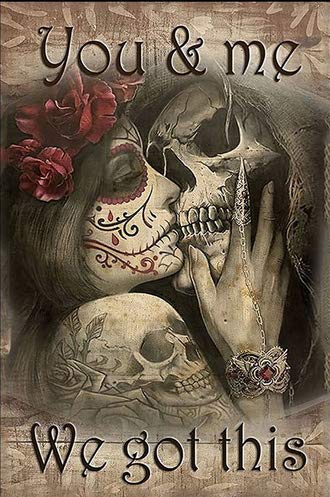 Vintage Metal Sign - Day of The Dead Couple Ghost Tattoo & Skull Design - Retro Tin Sign for Bar, Pub, Cafe Decor - Perfect Gift for Friends, Vietnam Veterans, National Reading Day - 8x12 Inch - Ideal for Home, Office & Man Cave Wall Art