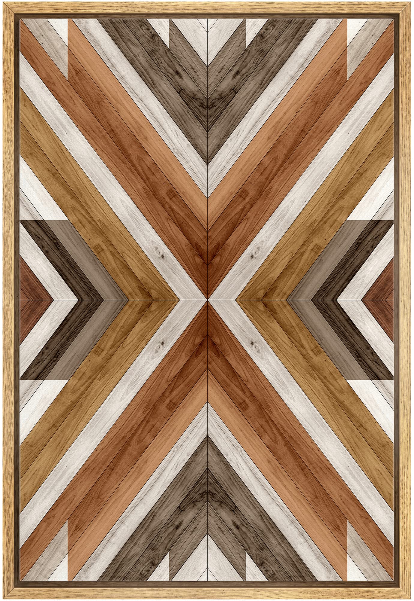 IDEA4WALL Framed Canvas Print - Western Tribal Wood Panel Pattern, Abstract Landscape Art, Modern Nordic Minimal Boho Decor for Living Room, Bedroom, Office - 24
