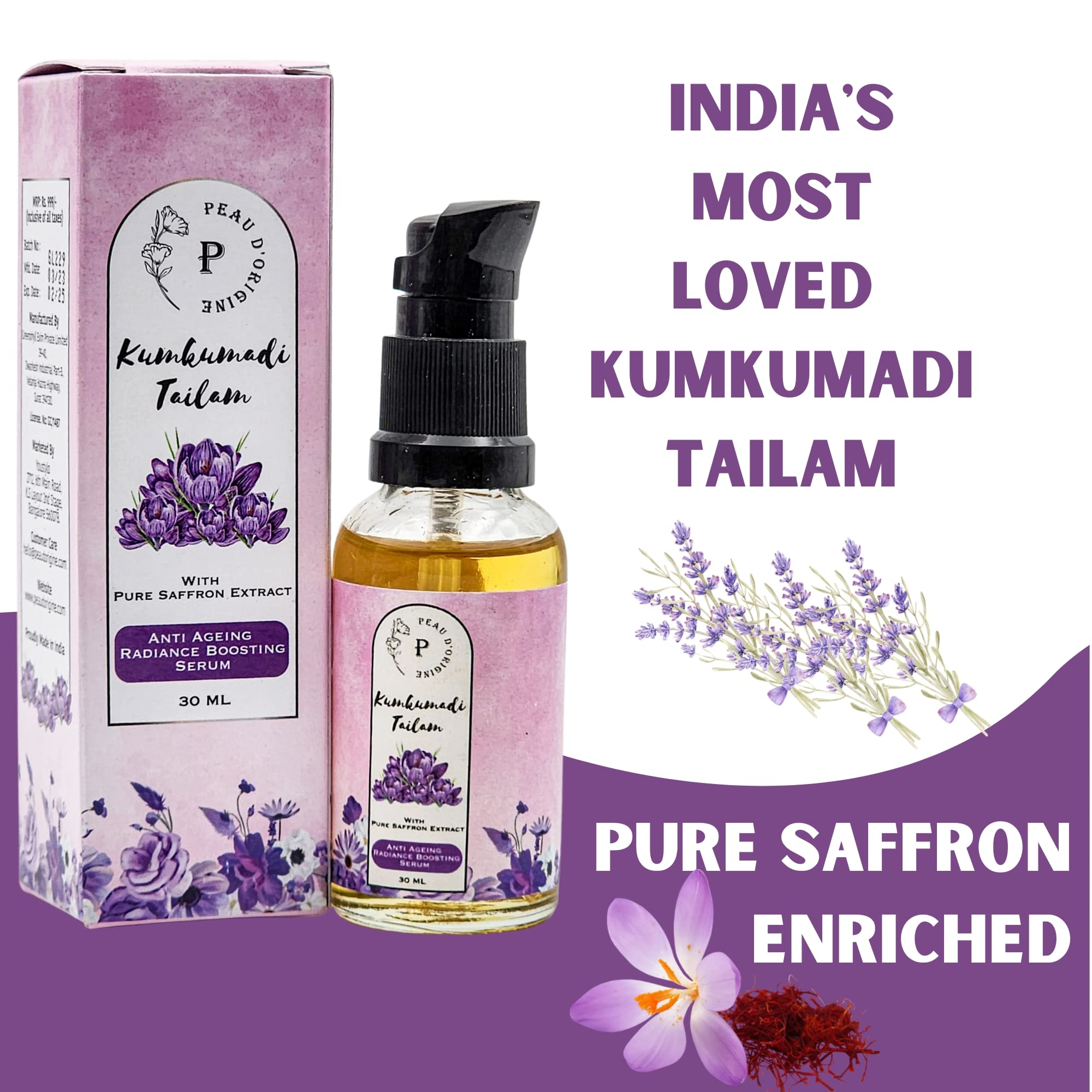 Kumkumadi Face Massage Oil - 100% Natural Ayurvedic Tailam for Winter Skin Care & Glowing Complexion (30ml) | Perfect for Dry Skin, Anti-Aging & Nighttime Facial Routine