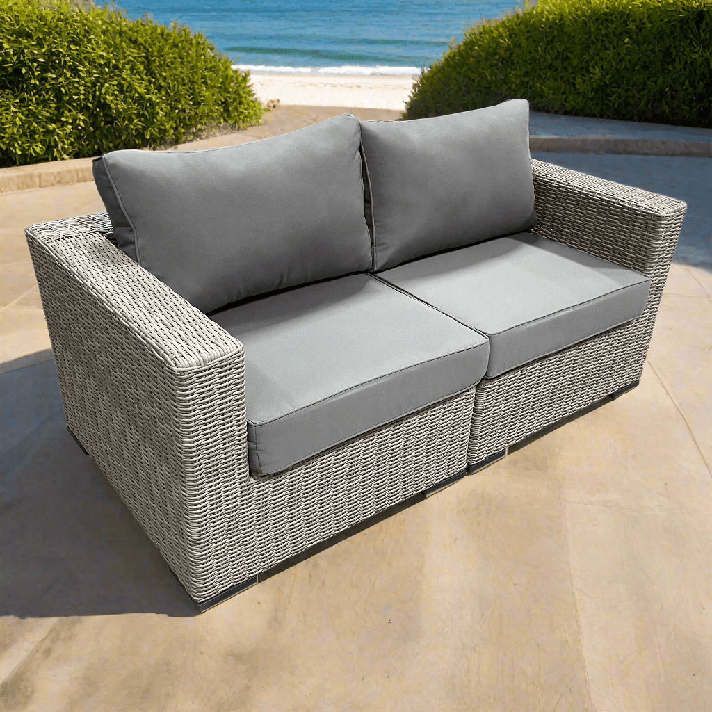 Grey Riviera Outdoor Patio Wicker Loveseat with Sunbrella Canvas Charcoal Cushions - Perfect for Garden, Backyard, Poolside & Patio Relaxation