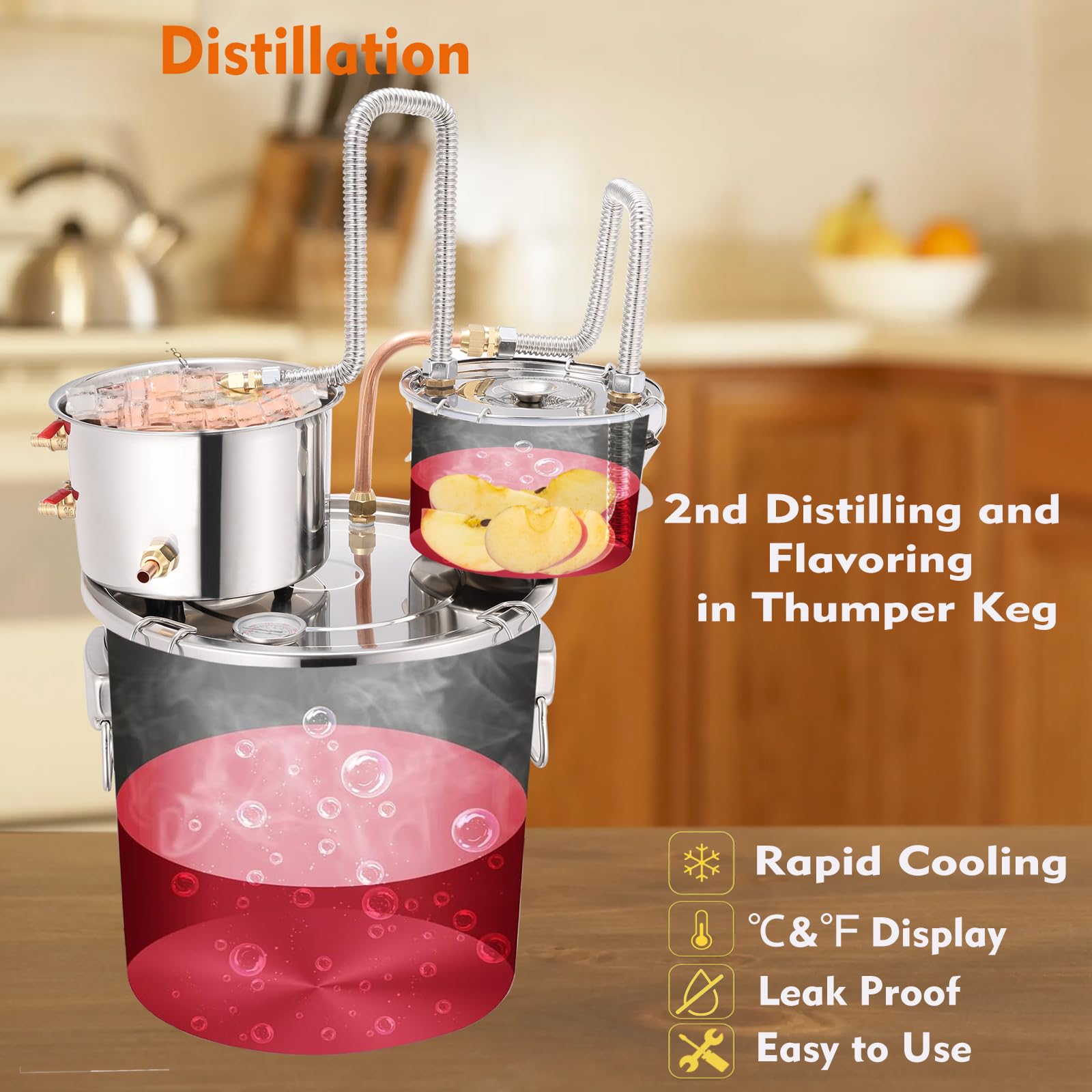 8 Gallon Alcohol Still Kit with 3 Pots, Copper Tube, Thumper Keg & Accessories – Complete Distillery Set for Home Brewing, Moonshine & Whiskey Making – Includes Water Pump, Thermometer, Airlock, Brew Bag & Alcoholmeter