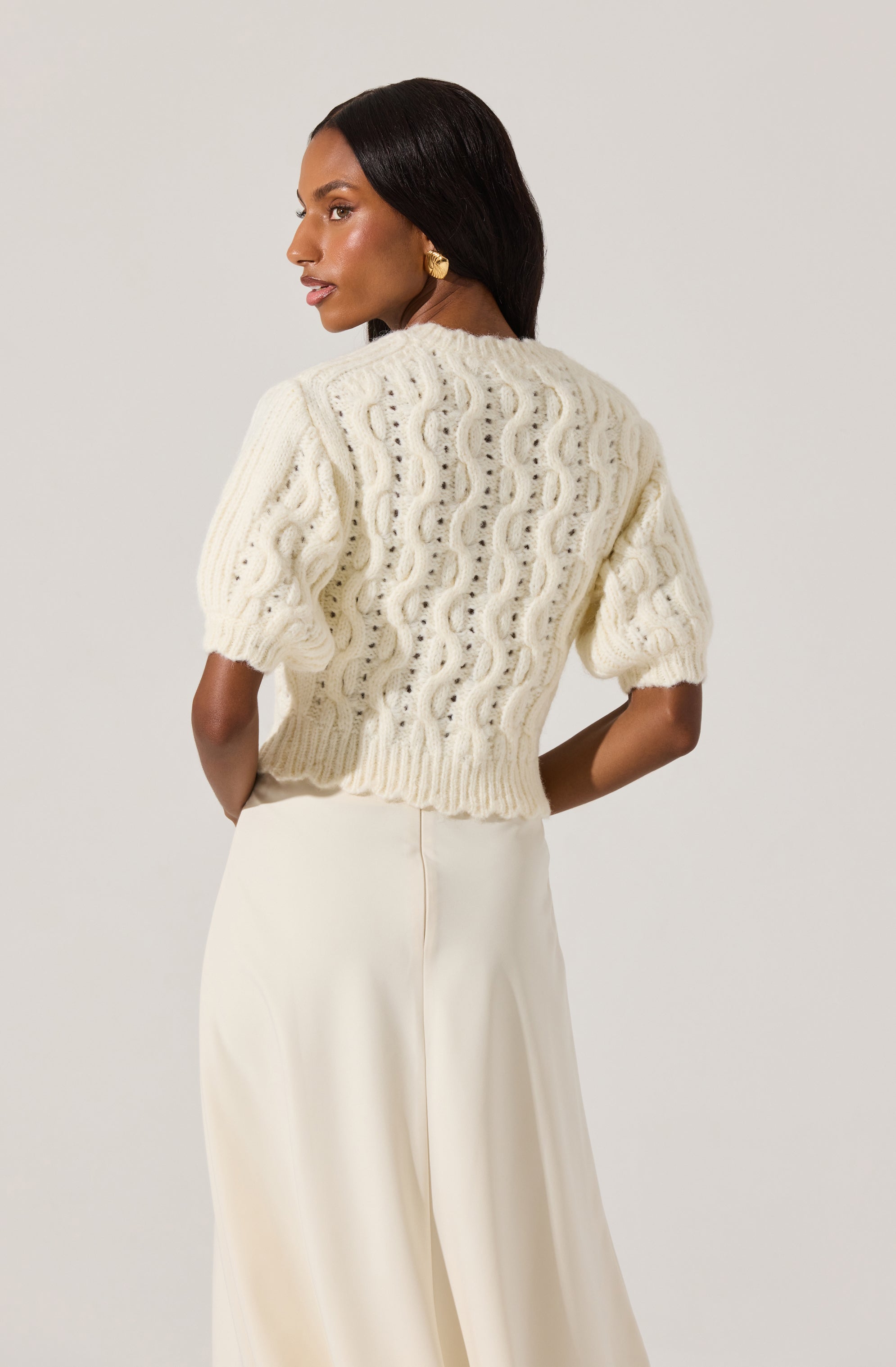 Bow Detail Cable Knit Cardigan Women's Sweater - Cozy Winter Pullover for Office, Date Night & Casual Outfits