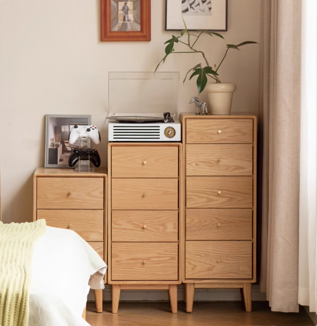 Solid Oak & Beech Wood Chest of Drawers - 5-Drawer Storage Cabinet with Multi-Functional Design for Bedroom, Living Room, and Office Organization