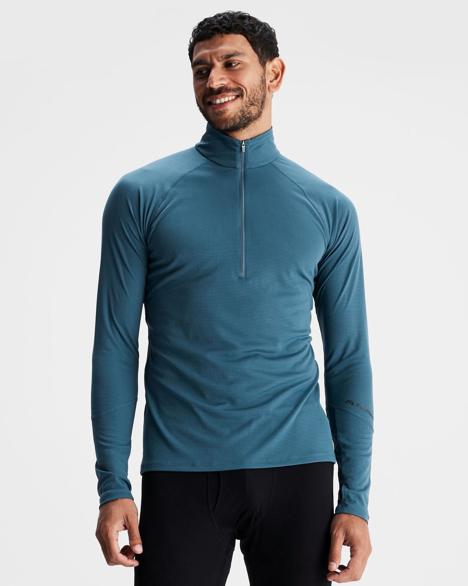 Men's KMDAction Quarter Zip Baselayer Top - Moisture Wicking Thermal Shirt for Running & Hiking - Steel Blue - Perfect for Cold Weather Workouts & Outdoor Adventures