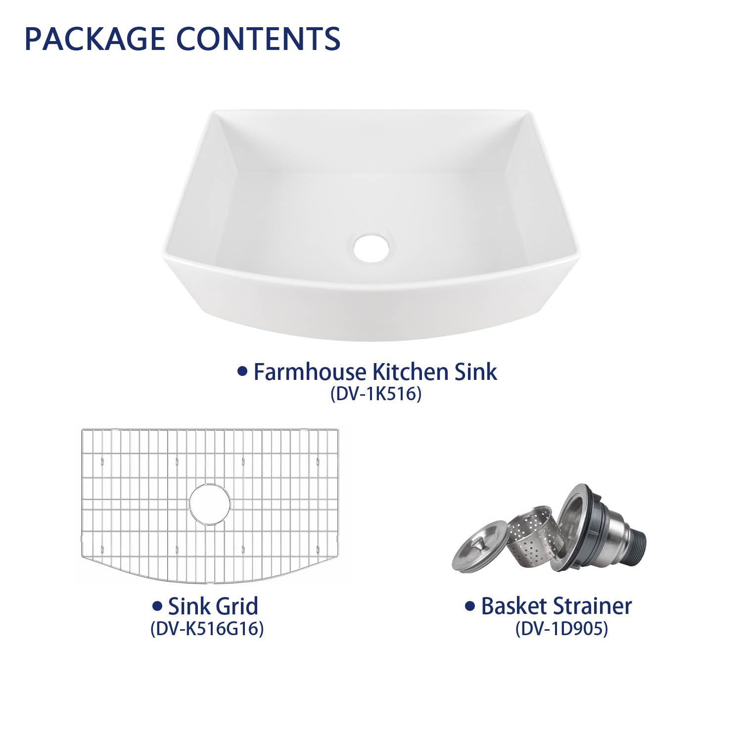 DeerValley 33'' White Farmhouse Apron Kitchen Sink - Fireclay Single Bowl with Arch Edge, Bottom Grid & Strainer | Perfect for Rustic & Modern Farmhouse Kitchens (Model DV-1K516)