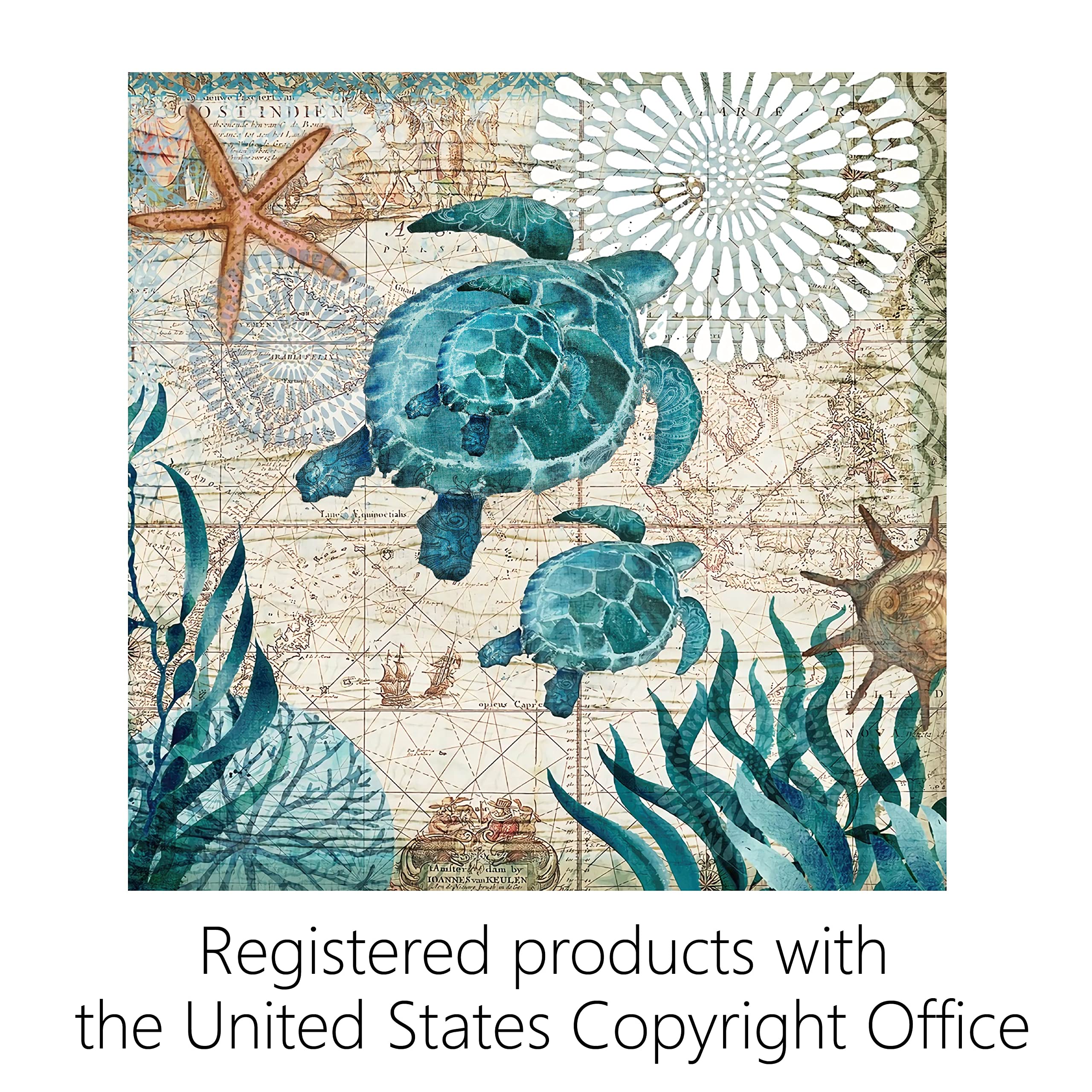 Nautical Blue Sea Turtle Bathroom Set - Waterproof Shower Curtain with 12 Hooks, Bath Mat & Accessories | Coastal Bathroom Decor for Beach House or Ocean Theme | Durable Fabric Bathroom Essentials