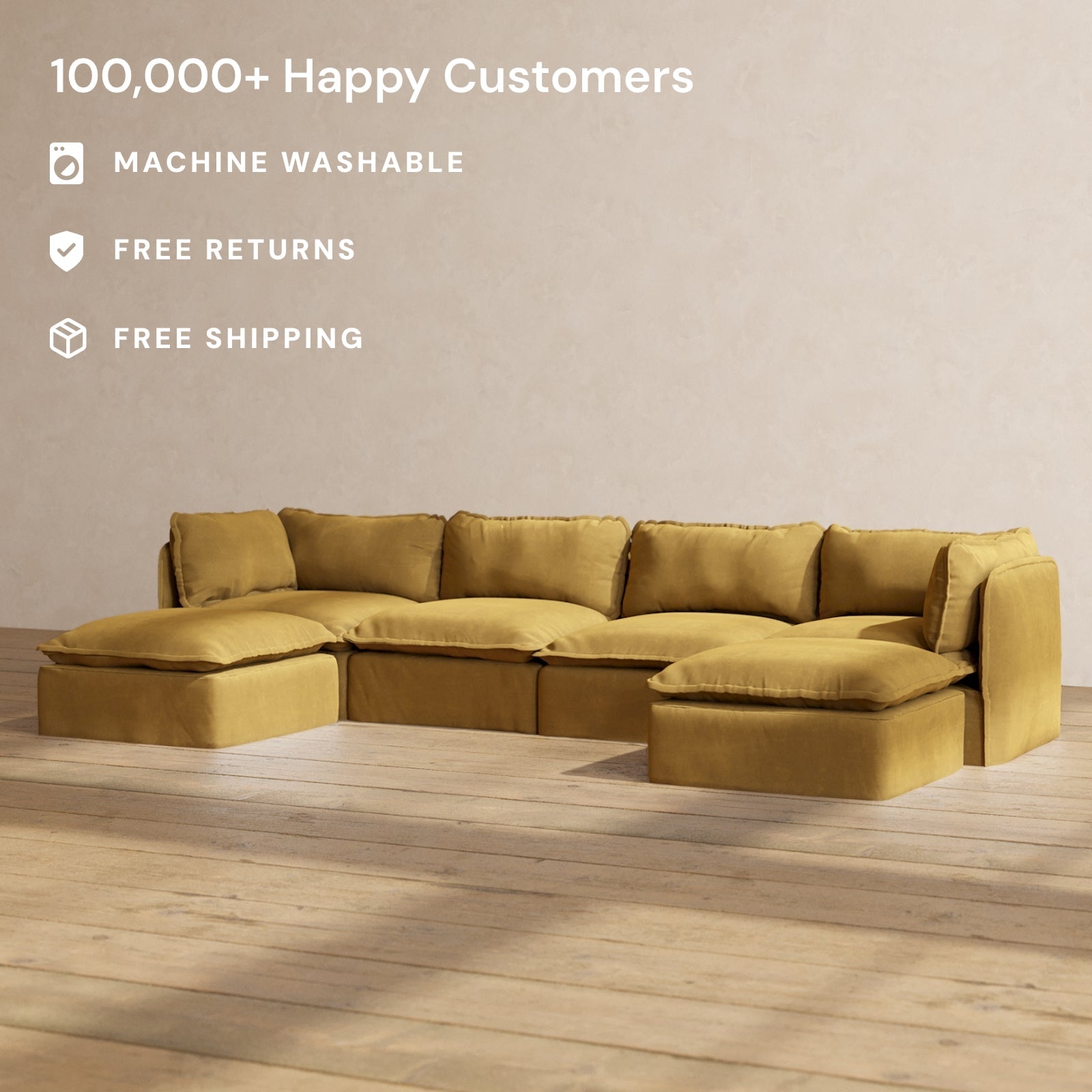Modular Performance 4-Seater U-Shaped Sectional Sofa in Toffee Brown | Relaxed Blend Fabric | Perfect for Living Room, Family Room & Home Theater