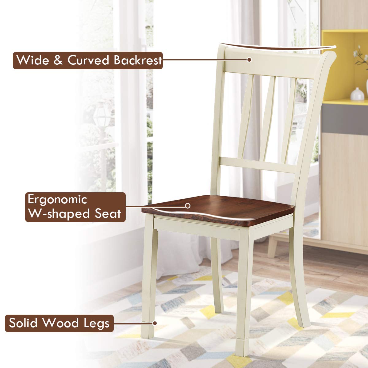 Giantex Solid Rubber Wood Dining Chairs Set of 2 - Armless Kitchen Chairs with Sturdy Frame, Easy Assembly Side Chairs for Farmhouse Dining Room - Perfect for Kitchen, Breakfast Nook & Small Space Dining