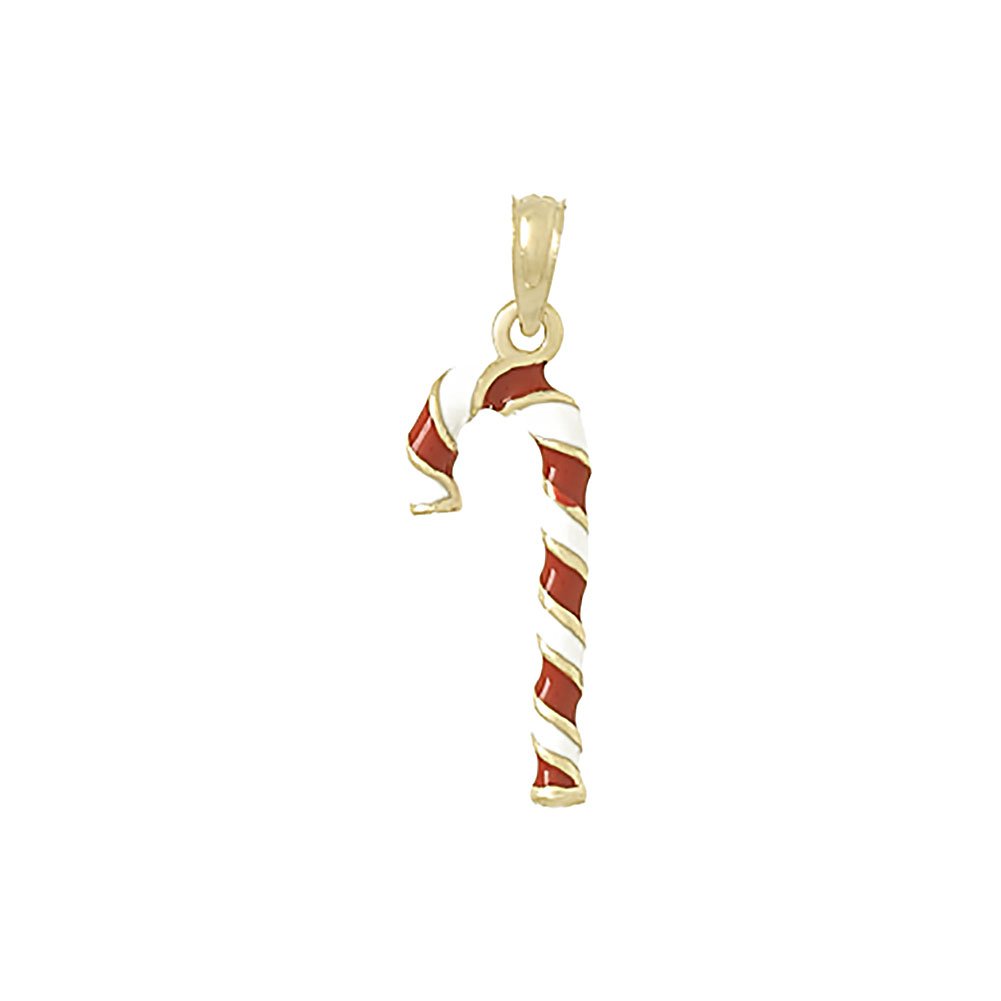 14K Yellow Gold Christmas Candy Cane Charm Pendant with Enamel - Holiday Jewelry Gift for Women, Perfect for Tree Decorations & Festive Outfits