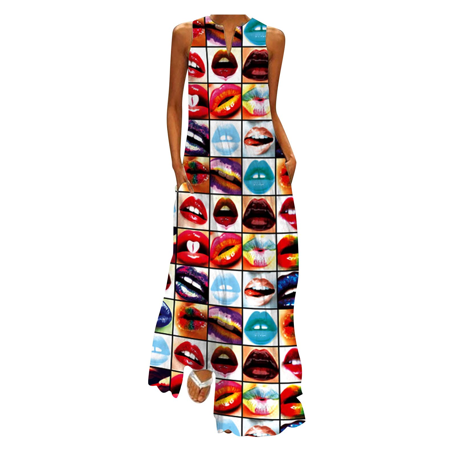 ETHKIA Sexy Summer Dresses for Women 2023 - Flowy V-Neck Boho Print Maxi Dress, Casual Beach Sundress with Pockets | Perfect for Vacation, Date Night & Summer Parties
