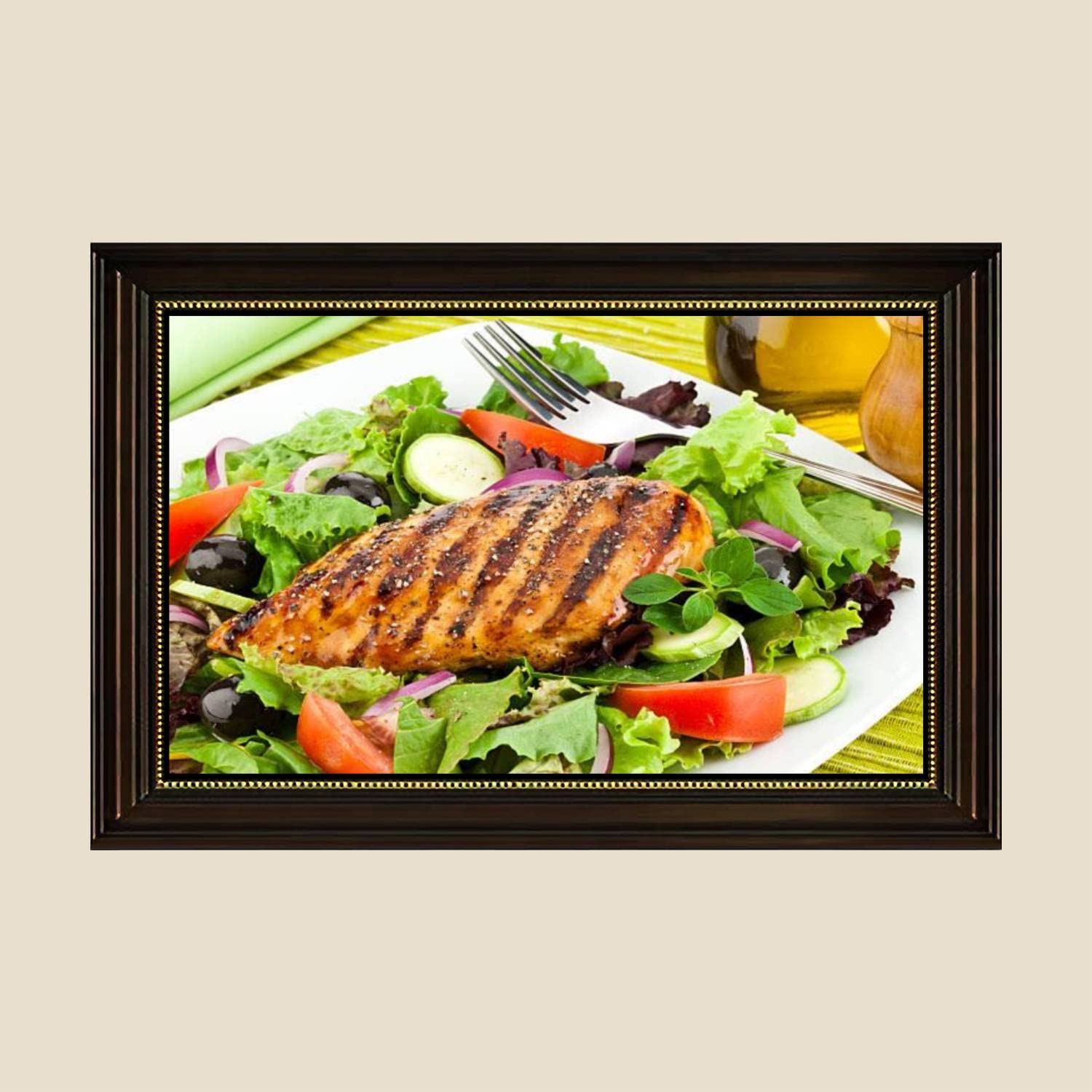 Premium Canvas Wall Art Print - Grilled Chicken Salad Retro Kitchen Decor | 24x36 Inch Framed Painting Poster | Ready to Hang for Dining Room, Kitchen & Bedroom Decor | Perfect for Foodies & Home Interior Design