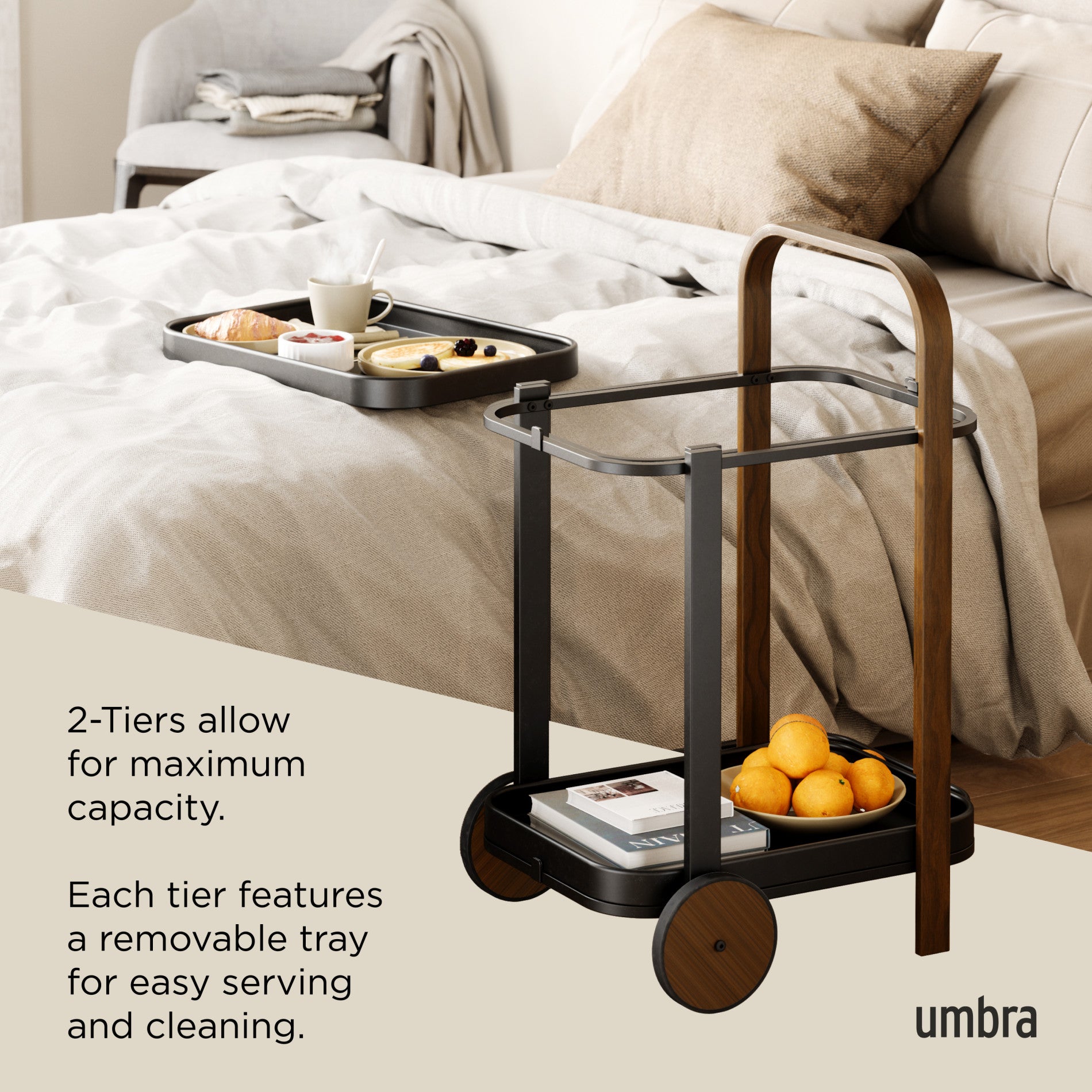 Bellwood Bar & Storage Cart - Mobile Home Bar Cabinet with Wheels for Kitchen, Living Room, or Outdoor Entertaining