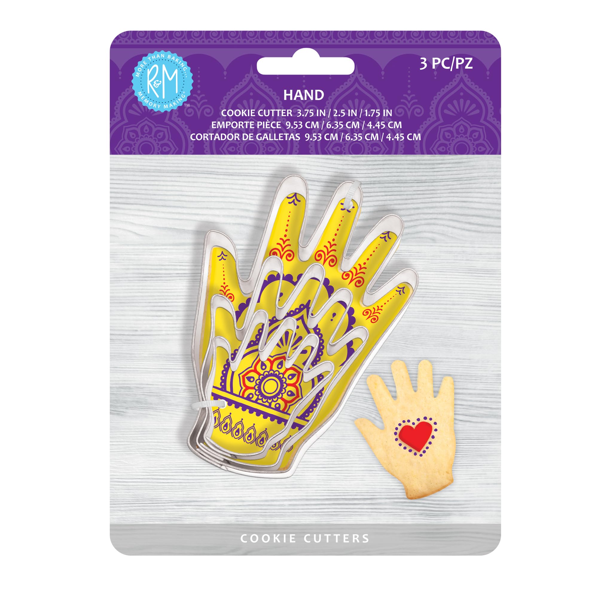 R&M Hand Shaped Cookie Cutter Set - 3 Piece Stainless Steel Baking Tools for DIY Cookies, Gingerbread, Sugar Cookies - Perfect for Christmas, Halloween, Birthday Party Decorations