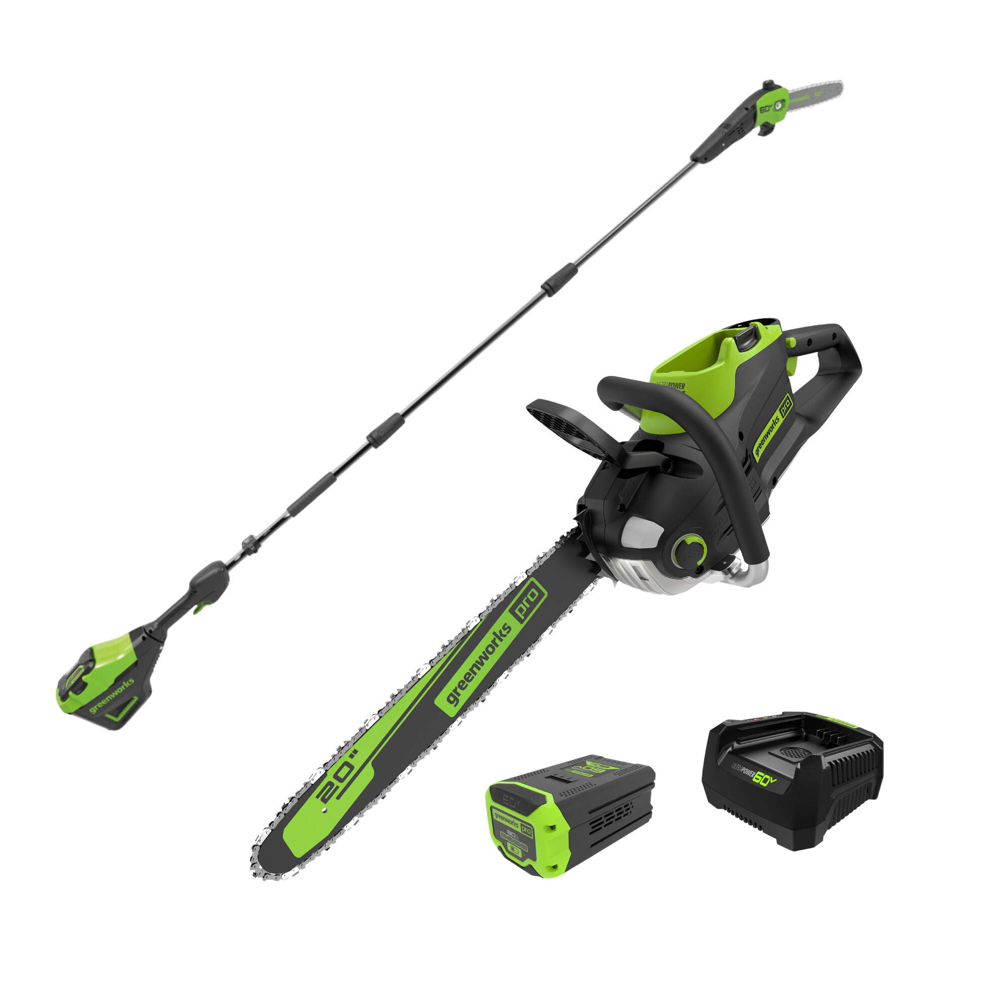 60V 20-Inch Cordless Battery Chainsaw & 10-Inch Pole Saw Combo Kit with 8.0Ah Battery & Rapid Charger - Perfect for Tree Trimming, Landscaping, and DIY Wood Cutting Projects
