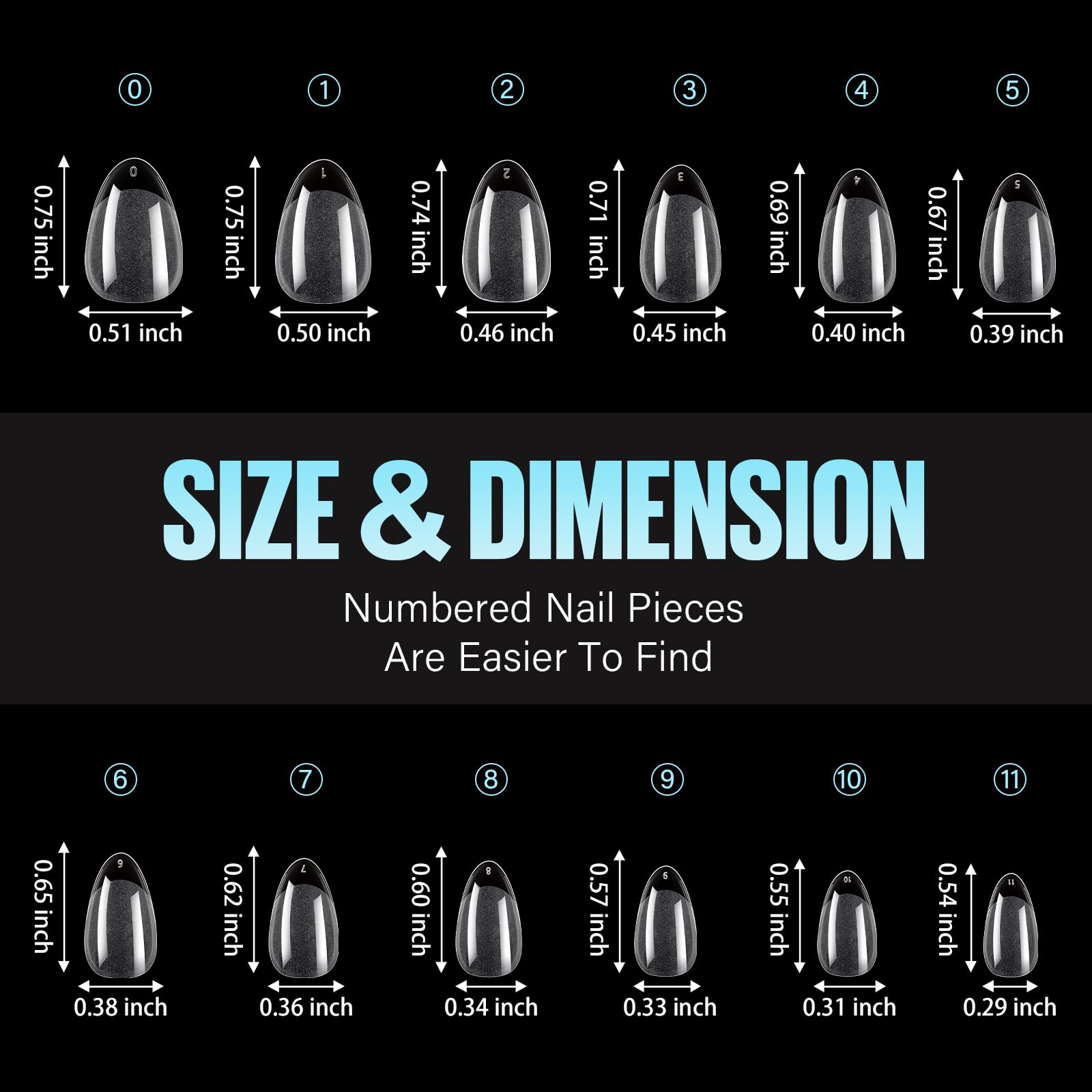 TOMICCA 240Pcs Short Almond Nail Tips - 12 Sizes Matte Soft Gel Acrylic False Nails for Extension | Full Cover Pre-Shaped Artificial Nails for Manicure, Salon & Home DIY Nail Art