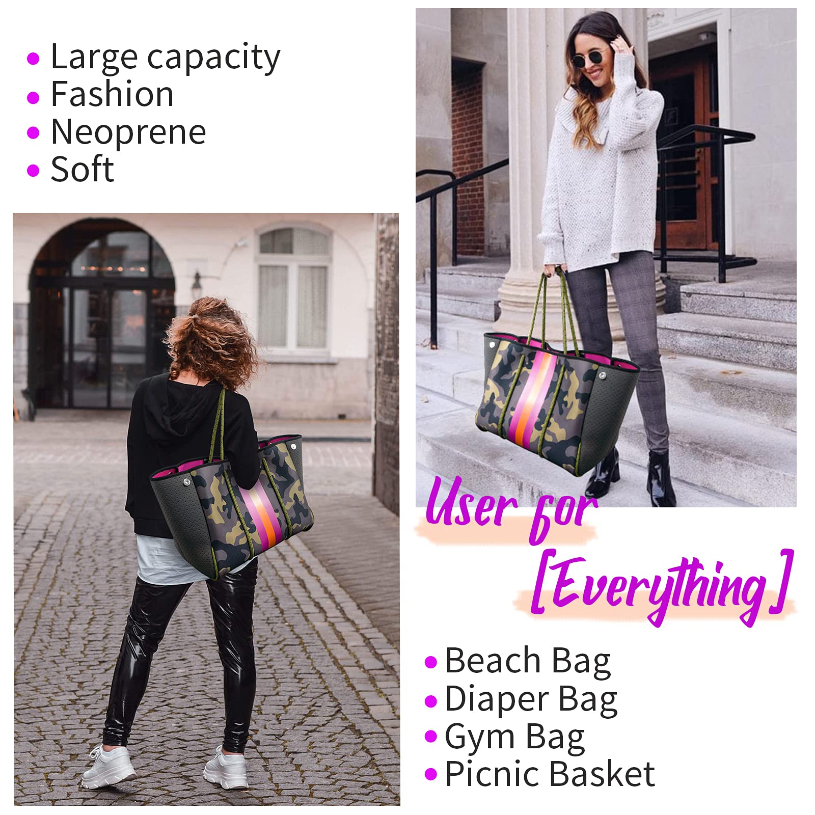 IBEE Neoprene Tote Bag for Women - Large Foldable Beach & Pool Bag