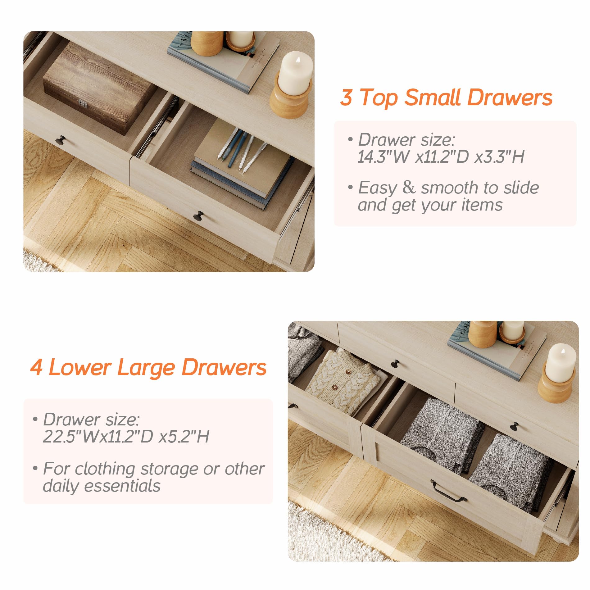 WAMPAT Beige 7-Drawer Baby Dresser - Solid Wood Kids Dresser for Nursery, Bedroom & Children's Room - Space-Saving Storage Organizer with Smooth Gliding Drawers - Perfect for Baby Clothes, Toys and Nursery Essentials Organization