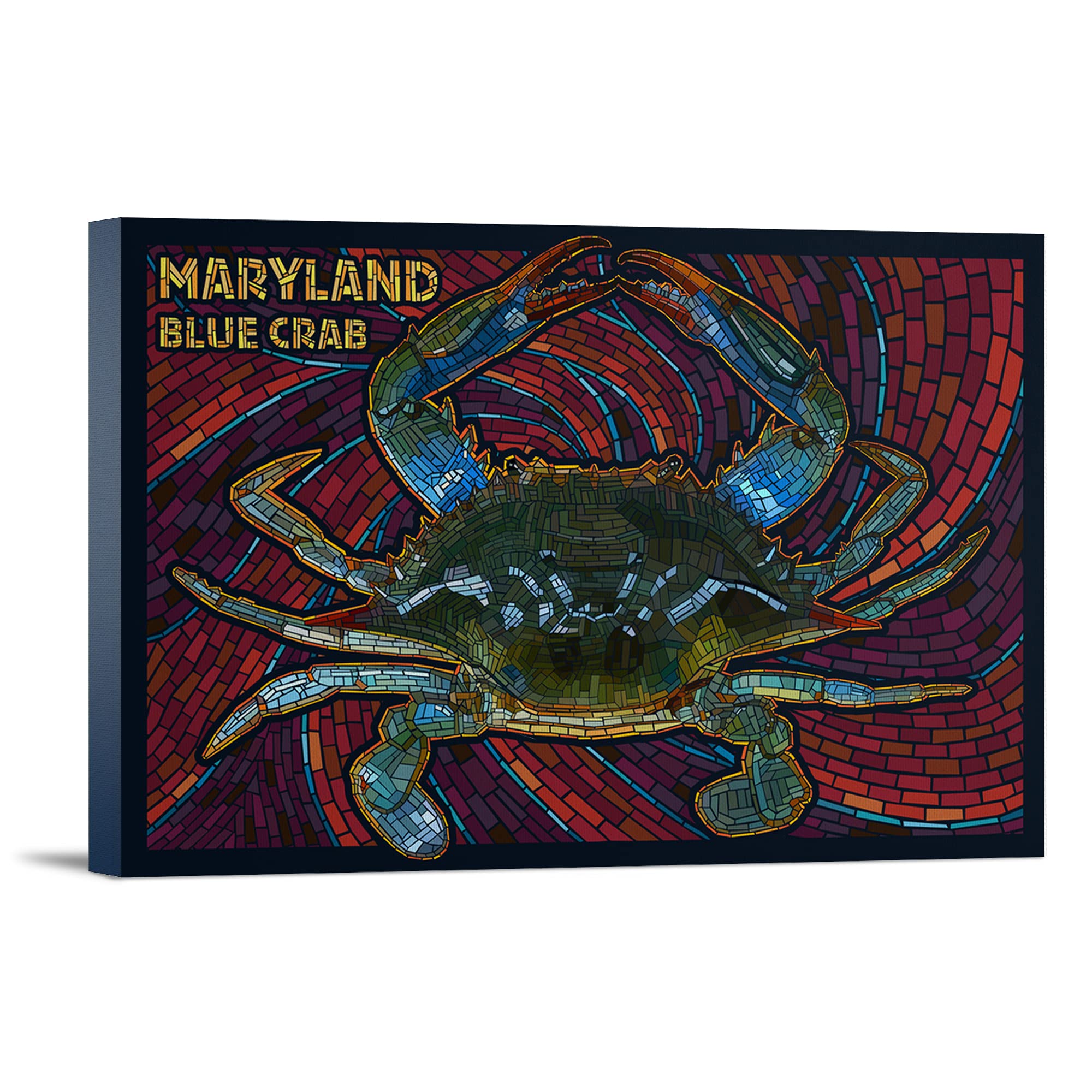 Maryland Blue Crab Paper Mosaic Wall Art - 16x24 Wrapped Canvas for Home & Office Decor - Perfect for Coastal, Nautical & Seafood Lover's Interior Design
