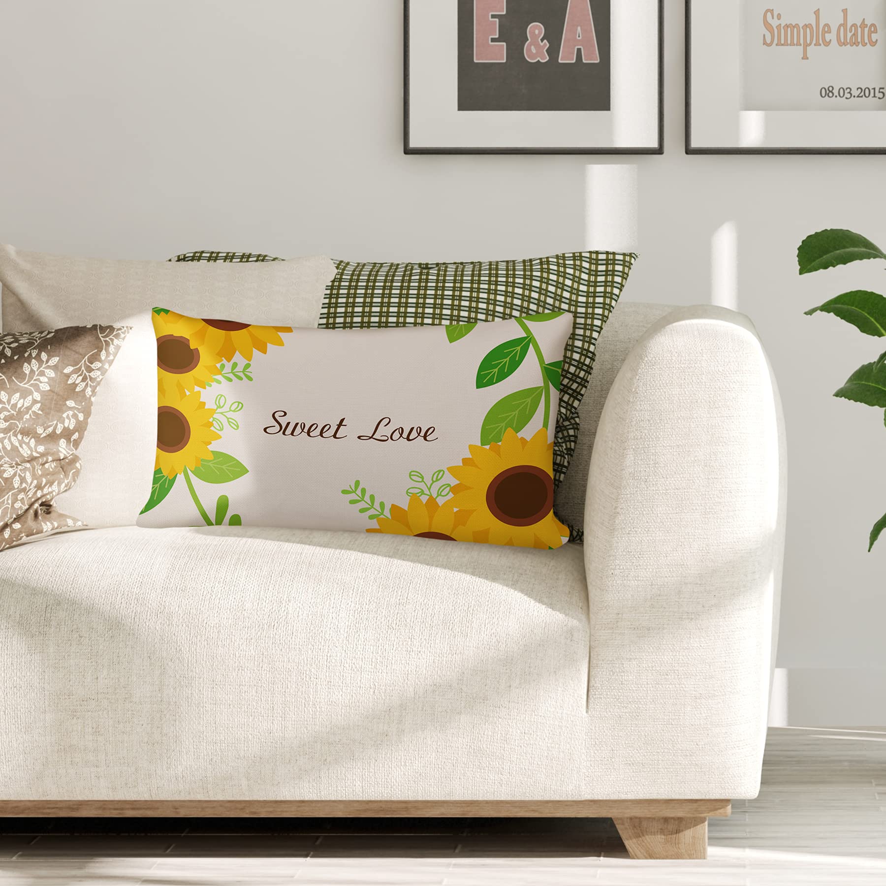 Premium Cotton & Linen Sunflower Pillow Covers Set of 2 (12x20 Inch) - Bohemian Home Decor for Sofa, Bedroom & Living Room