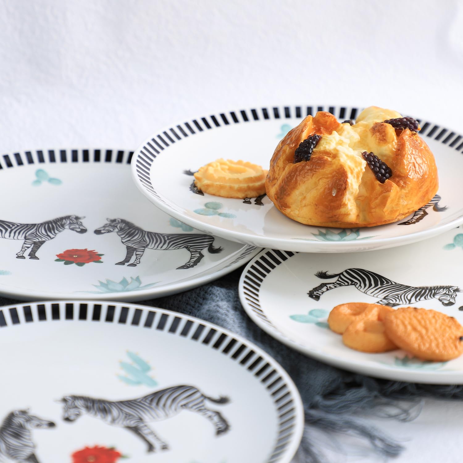 8 Inch Zebra and Cactus Pattern Ceramic Plates - Stylish Salad, Pasta, Fruit, Appetizer & Dessert Dishes - Holiday Dinnerware Set of 4 - Perfect for Christmas, Thanksgiving & Party Entertaining