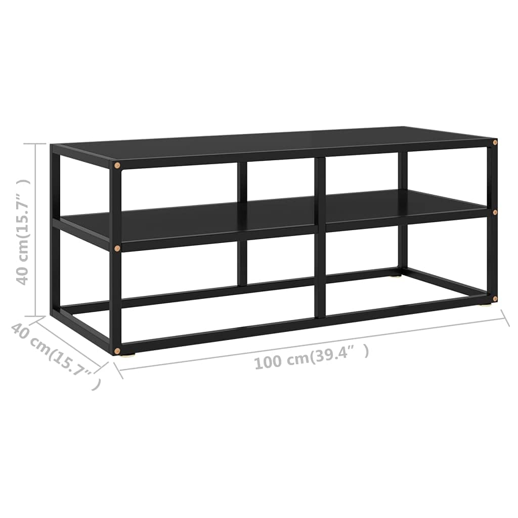 Modern Minimalist TV Stand with Black Glass - 39.4