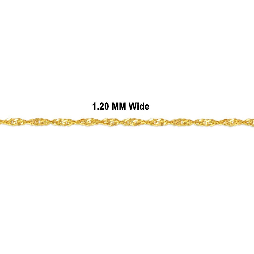 14K Yellow Gold Singapore Chain Necklace - Italian Crafted Strong & Shiny Link Jewelry for Women & Men - 16 to 24 Inches Length, 0.70MM to 2.50MM Width - Perfect Gift for Anniversary, Wedding & Special Occasions