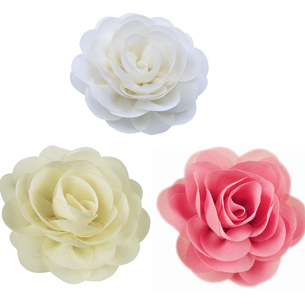AKOAK 3-Piece Floral Hair Clips Set - Rose Chiffon Baby Hairpins, Girls' Flower Hair Accessories for Wedding, Bridesmaid, Birthday Party & Special Occasions