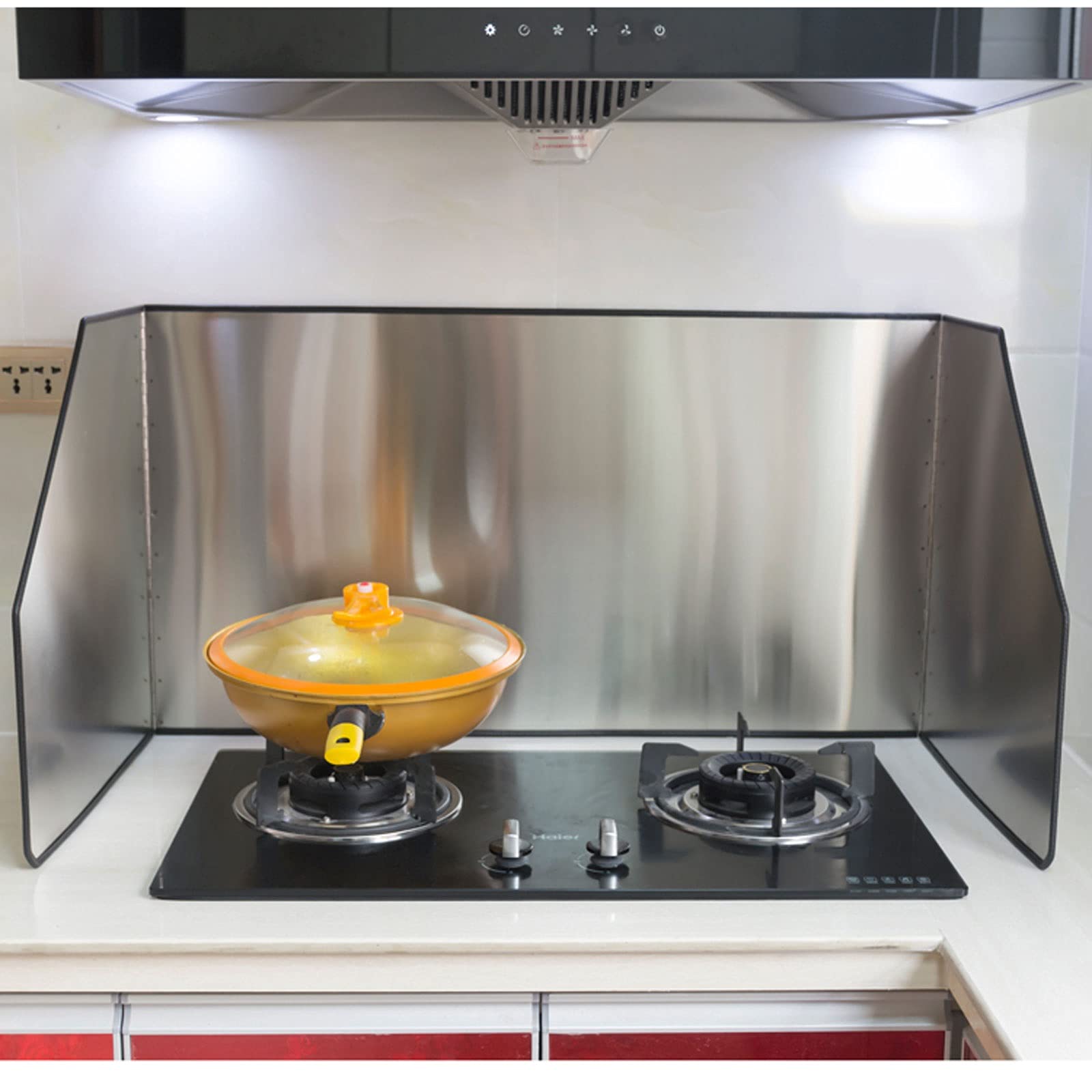 Premium 3-Sided Stainless Steel Splatter Guard for Frying Pans - 85x70x50cm Oil Splash Protector for Gas Stove Cooking | Ideal for Sautéing, Frying Bacon & Deep Frying to Keep Kitchen Clean