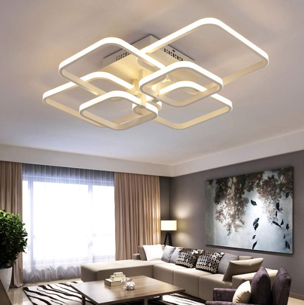 Dimmable Square LED Ceiling Light with Remote Control - Modern Acrylic Shade Flush Mount Fixture for Kitchen Island, Dining Room, Living Room & Bedroom - Adjustable Color & Brightness - Perfect for Home Lighting, Interior Design and Mood Setting