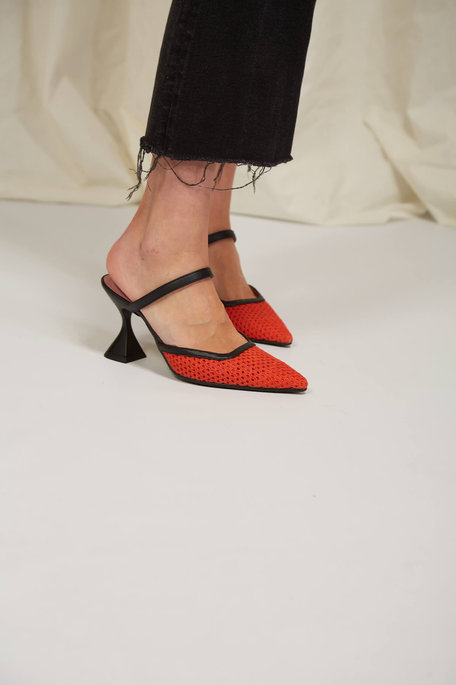 Ibiza Women's Cotton Mesh Pointed Toe High Heels - Comfortable Orange Summer Sandals for Beach Parties, Weddings & Night Out