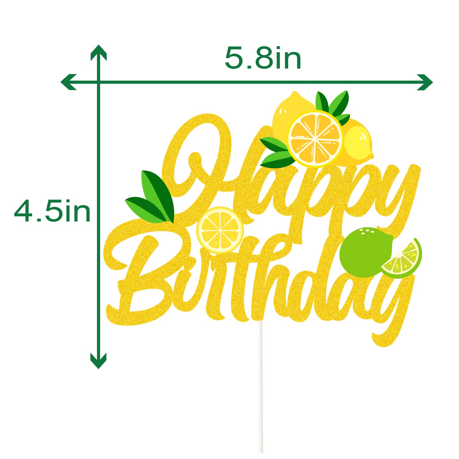 Gold Lemon Cake Topper - Happy Birthday Sign for Lemon Theme Cakes, Smash Cake Decor & Fruit Lemon Cake Picks | Perfect for Birthday Parties, Baby Showers & Dessert Table Decorations