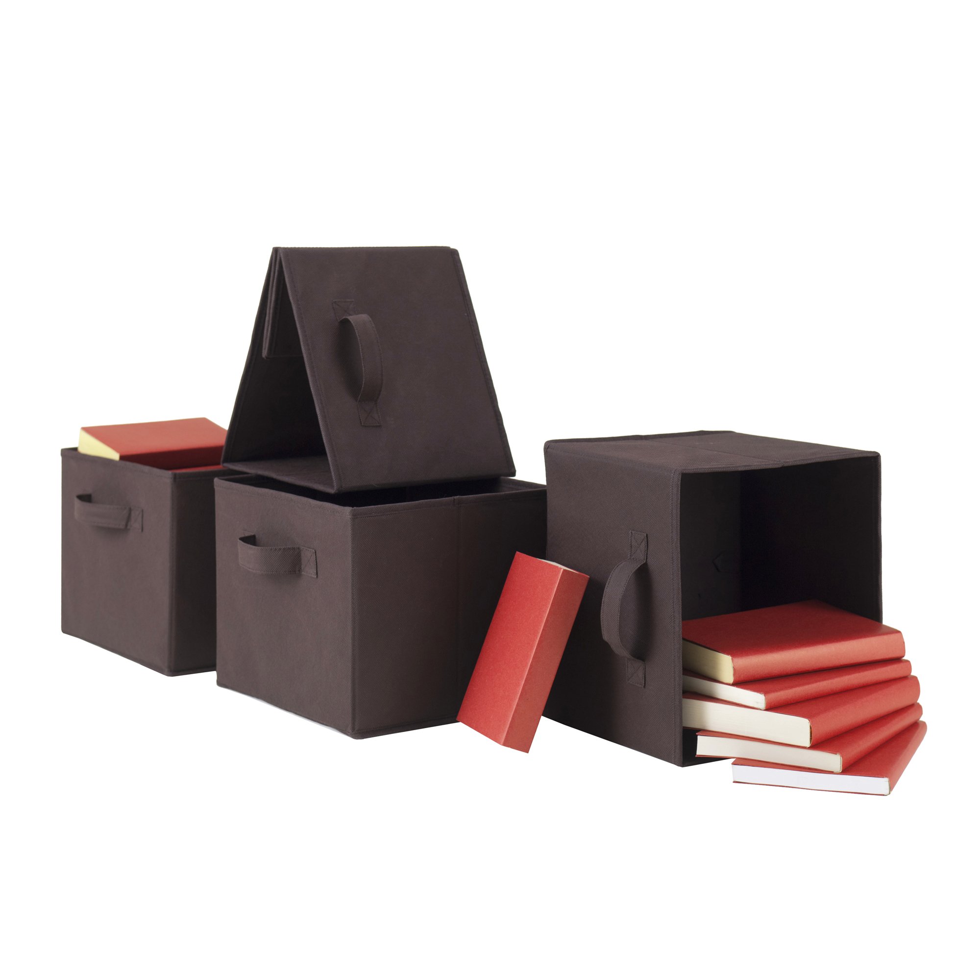 Winsome Timothy 5-Piece Storage Set - 2x2 Grid Shelf with 4 Fabric Baskets | Modern Home Organization for Bedroom, Bathroom & Living Room