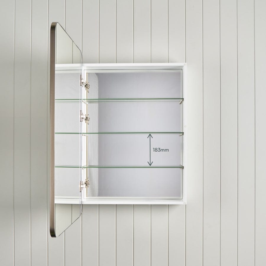 Rectangular Bathroom Mirror Cabinet with LED Lights - Warm Brushed Nickel Finish - Modern Vanity Mirror for Small Spaces - Perfect for Makeup & Shaving