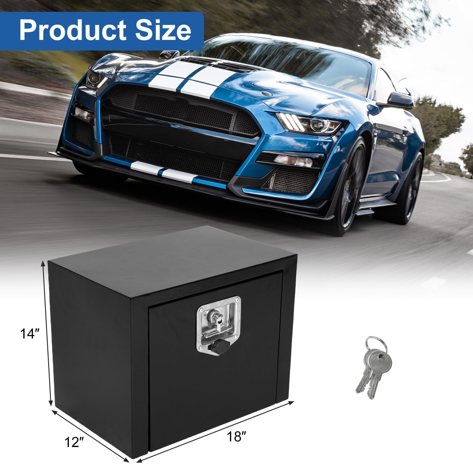 Heavy Duty Black Steel Underbody Truck Tool Box with T-Handle Lock - 18