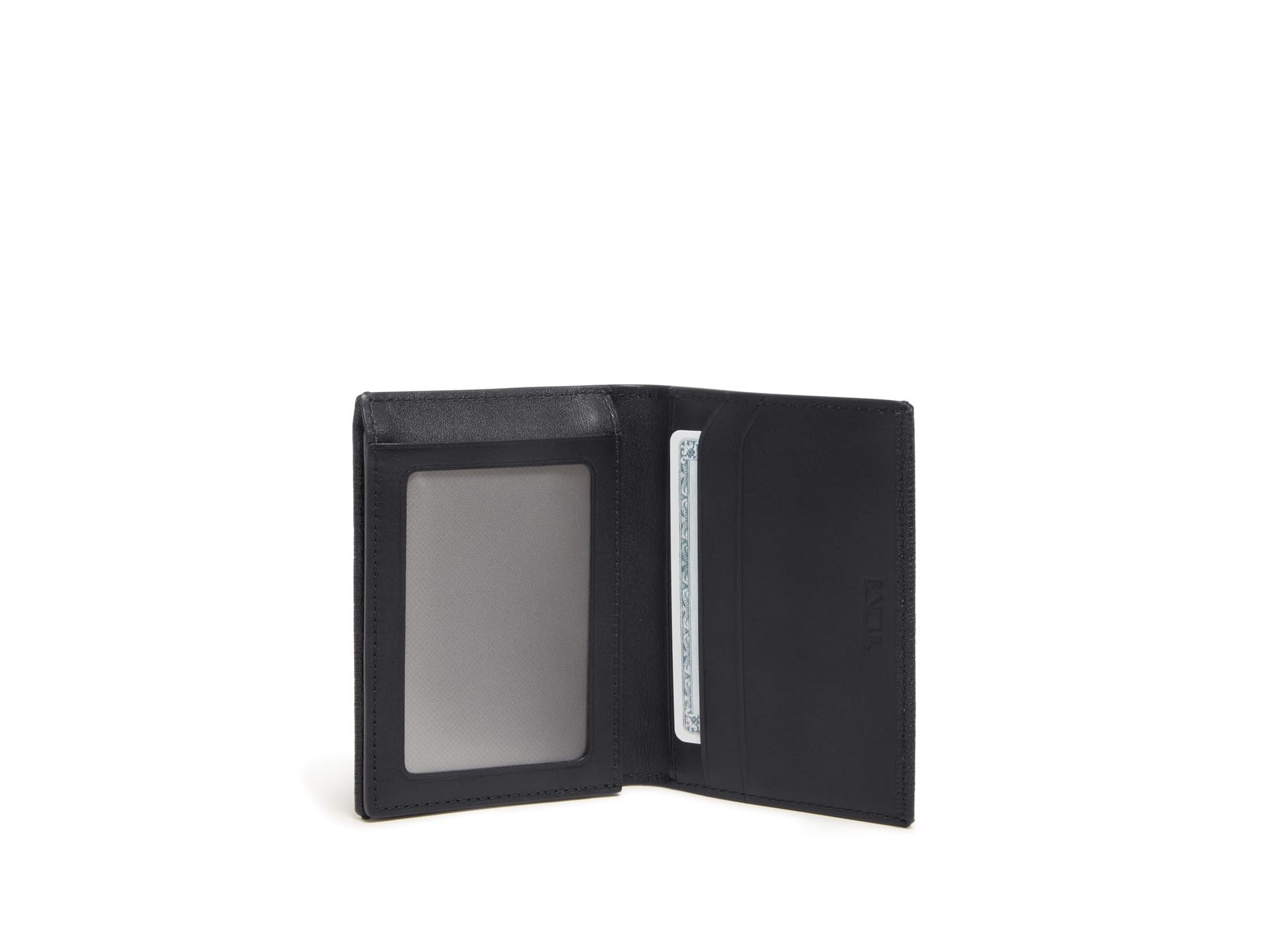 TUMI Nassau L-Fold Leather Card Holder Wallet for Men & Women with ID Window - Premium Nappa Leather - Embossed Black Design - Perfect for Business, Travel & Everyday Use