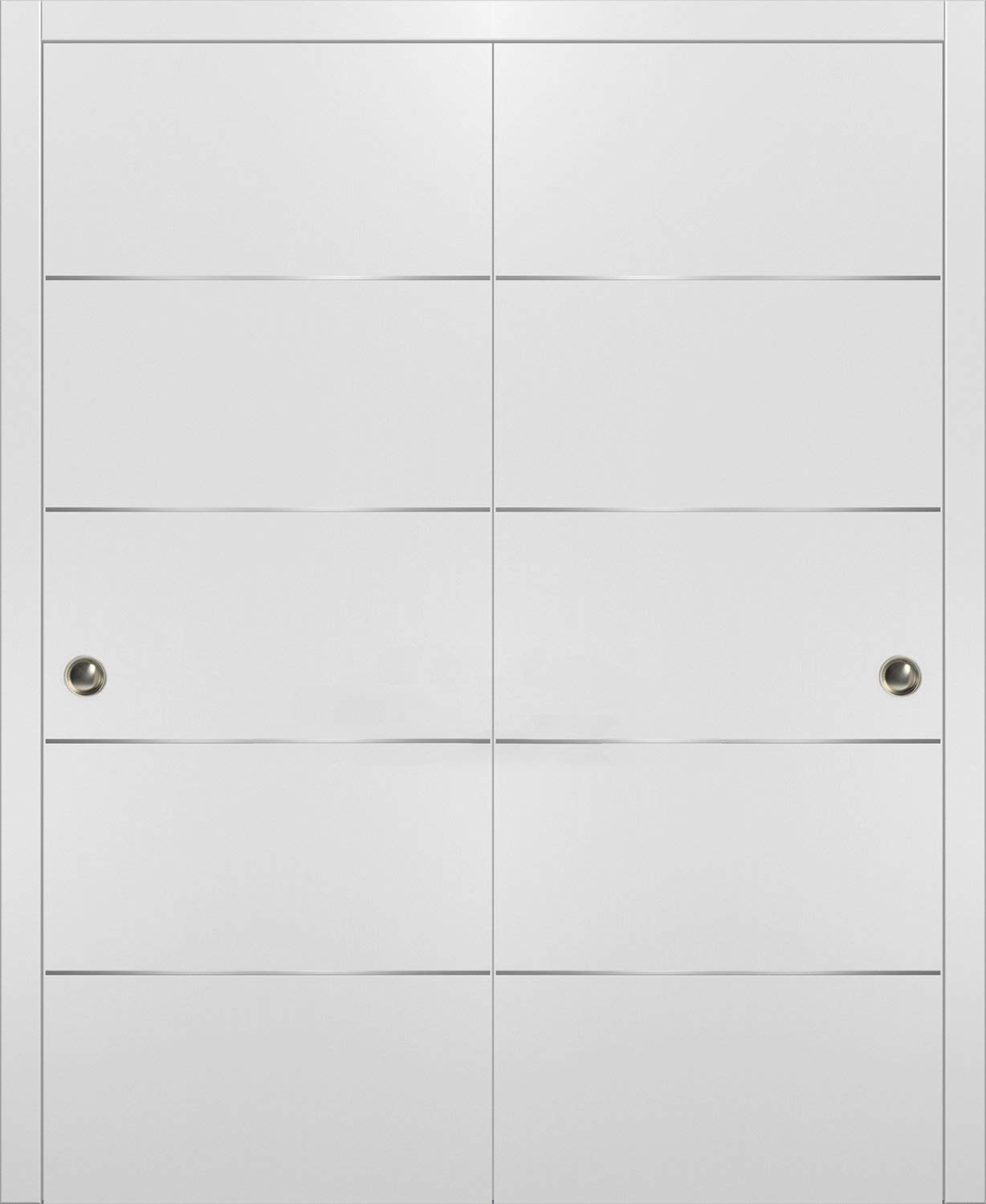 SARTODOORS 84x80 Inch White Closet Bypass Sliding Doors with Hardware Kit - Modern Matte White Solid Core Wardrobe Doors with Top Mount Rails, Trims & Steel Hangers | Perfect for Bedroom Closets, Walk-in Wardrobes & Space-Saving Storage Solutions