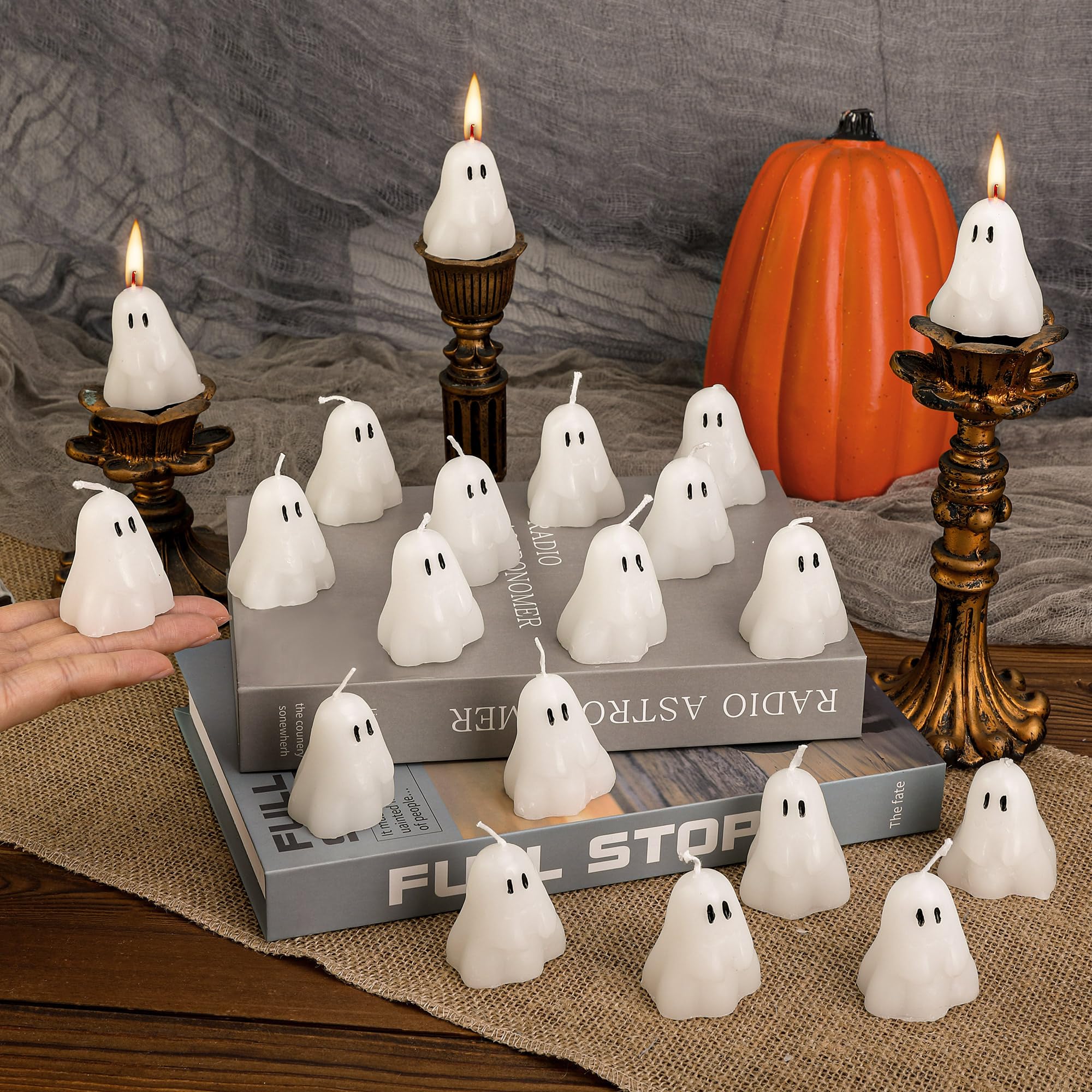 EBaokuup 20-Pack 2'' X 1.6'' Halloween Ghost Candles - Spooky Ghost Shaped Decorative Candles with Fun Faces for Halloween Party Decor, Home & Table Centerpieces - Perfect for Haunted House Themes, Trick-or-Treat Displays & Festive Fall Ambiance