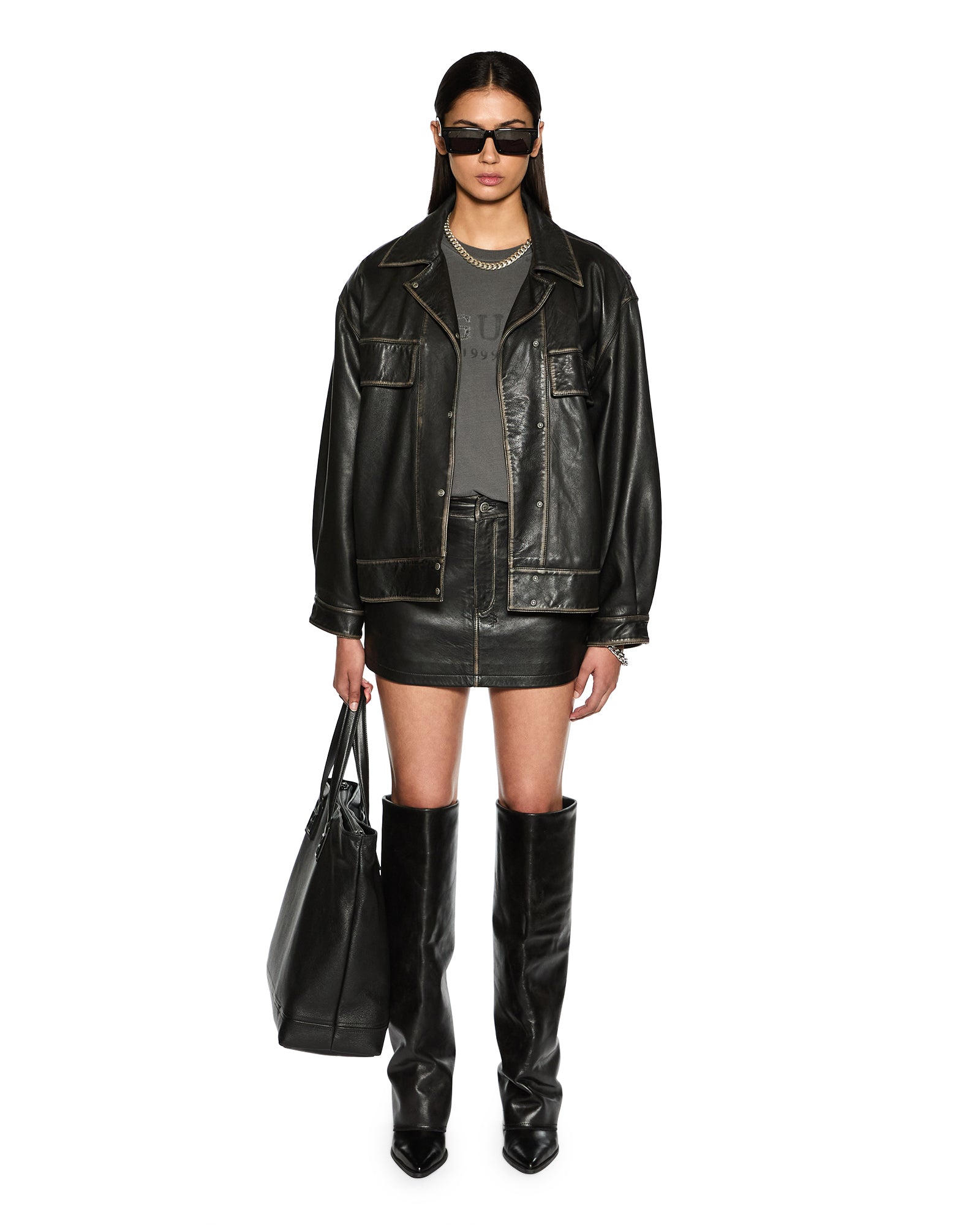 Low Rider Mini Aged Black Leather Jacket - Vintage Biker Style for Men & Women - Perfect for Motorcycle Rides, Casual Outfits & Night Out