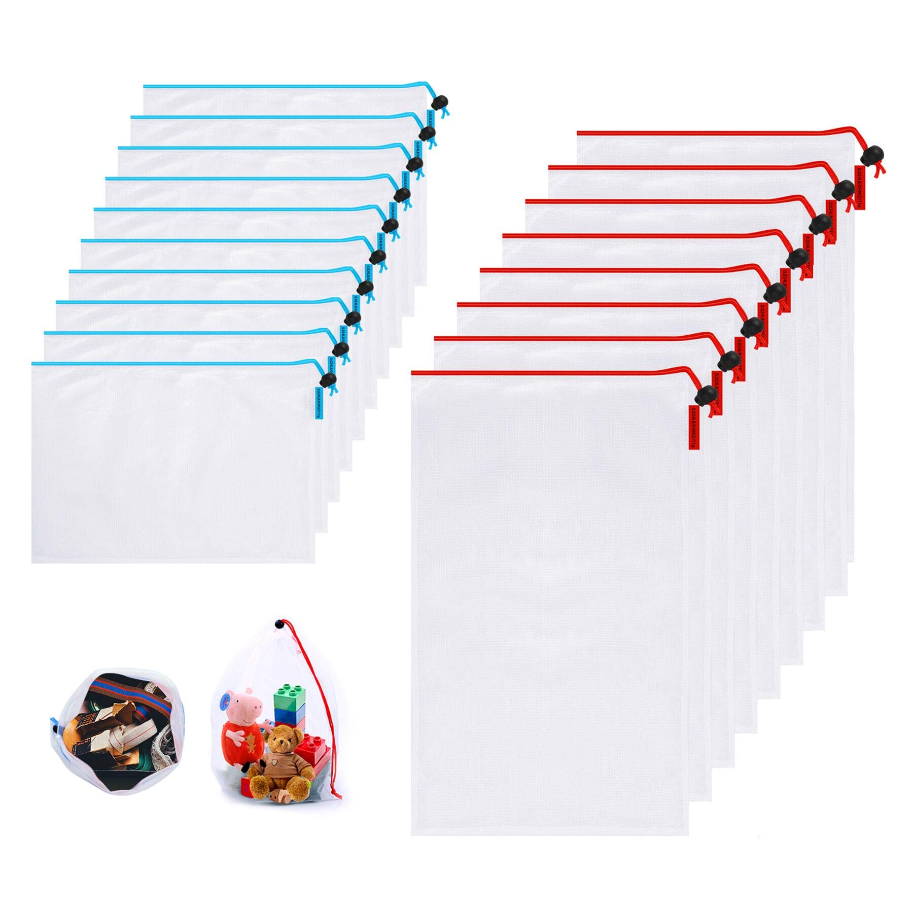 18 Pack Reusable Mesh Toy Storage Bags - Multi-Size Organizers for Baby Toys & Playroom | Eco-Friendly, Washable & Durable | Perfect for Kids Room, Daycare & Travel Organization
