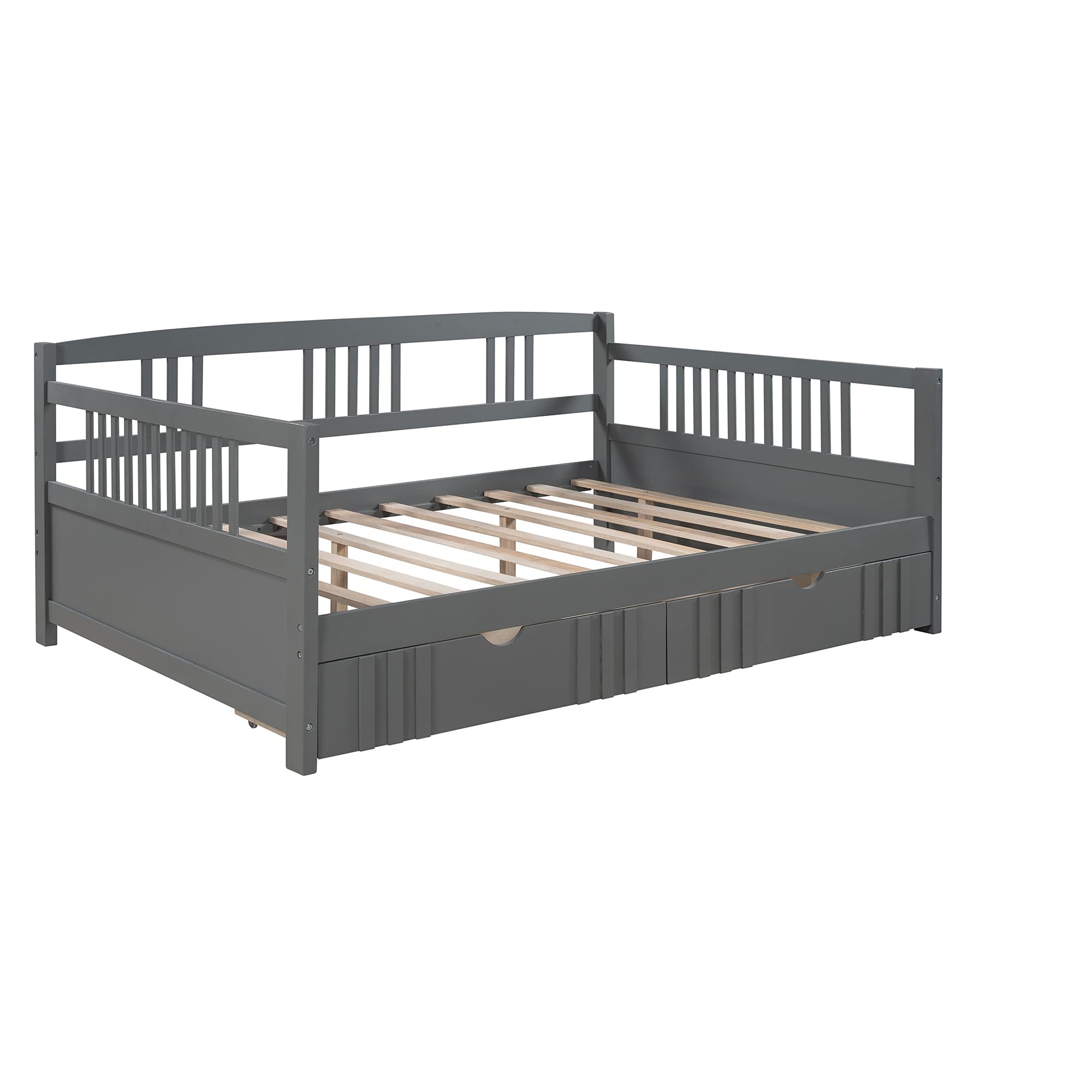 Full Size Daybed with 2 Storage Drawers - Convertible Wooden Sofa Bed for Bedroom & Living Room - Low Platform Bed with Storage - Perfect for Kids, Teens & Guest Rooms (Gray) - Ideal for Small Spaces, Sleepovers & Multi-Functional Furniture Needs