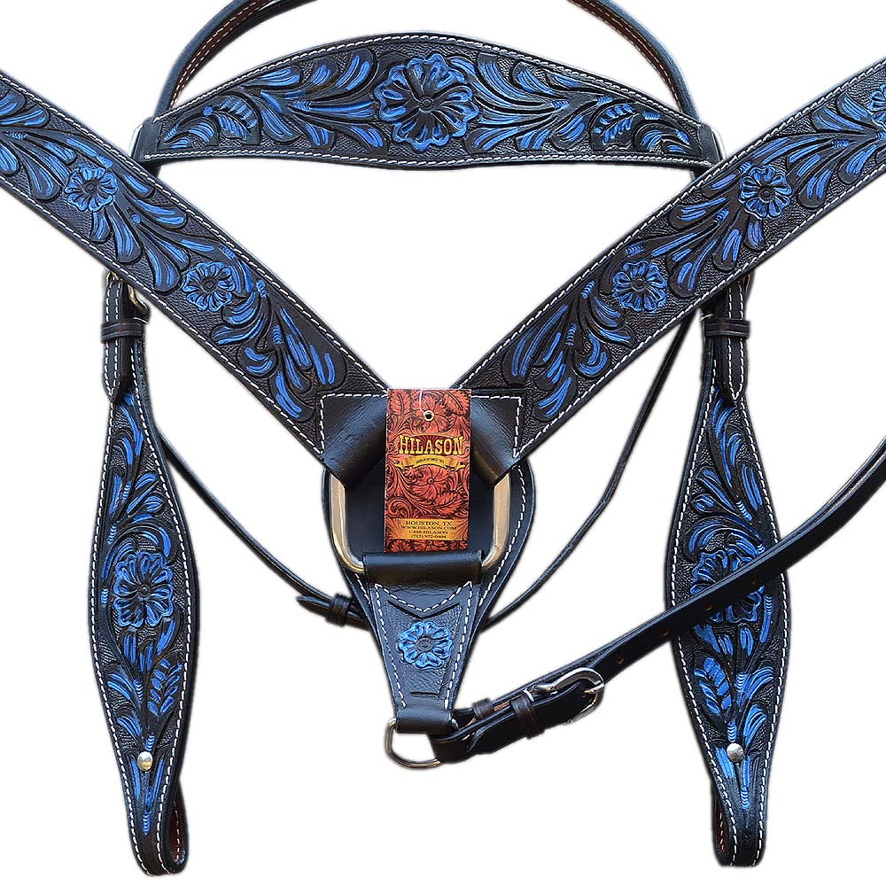 HILASON Western Horse Headstall Breast Collar Set - Genuine American Leather Tack for Horses | Durable Leather Headstall & Breast Collar Combo | Perfect for Trail Riding, Rodeo & Western Horse Training